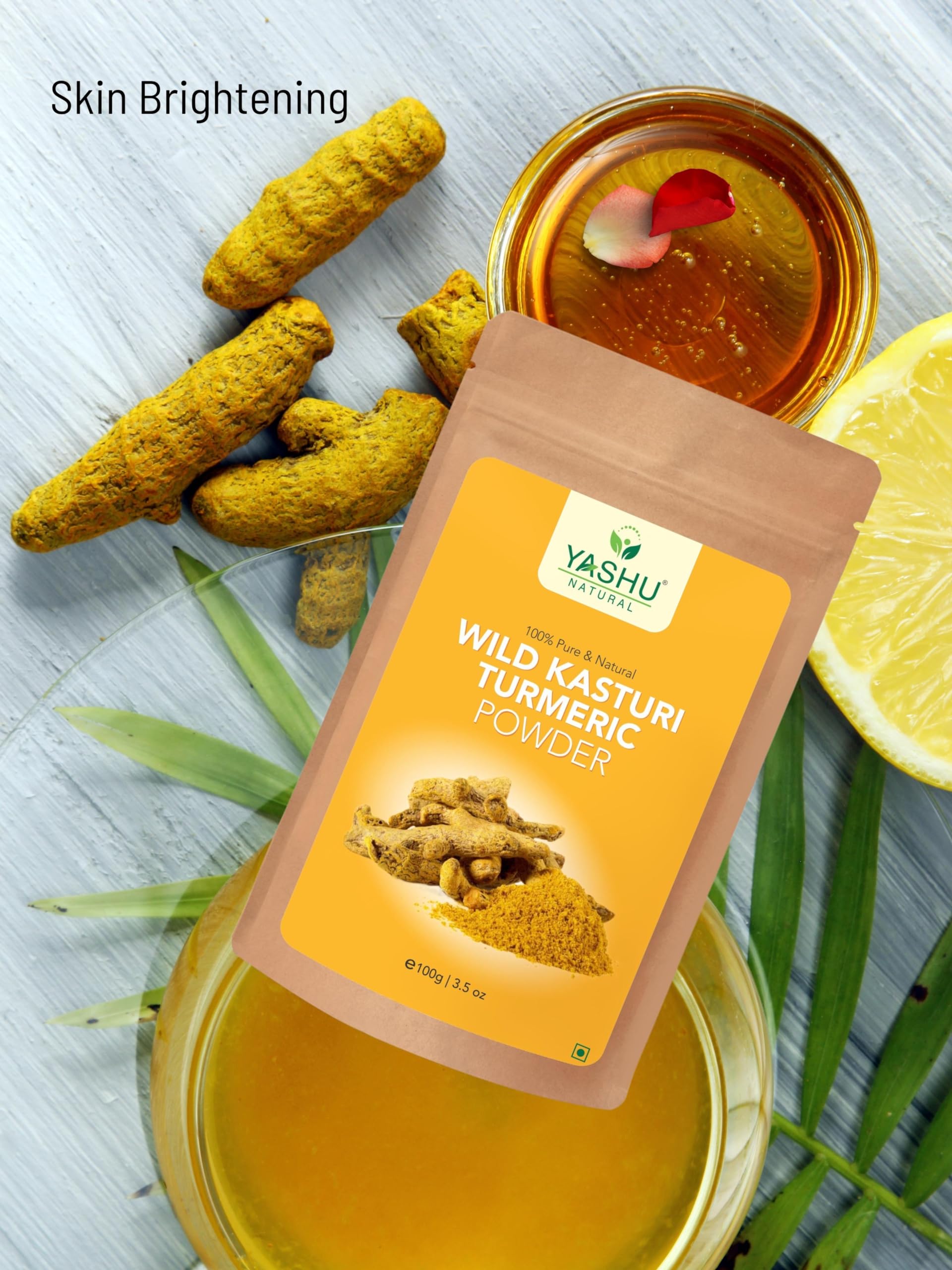 Pure Organic Kasturi Turmeric Powder for Face Brightening & Glowing Skin | Natural De-Tan Face Pack | Ayurvedic Skin Care for Dark Spots & Acne | Perfect for Daily Skincare Routine & Spa Treatments