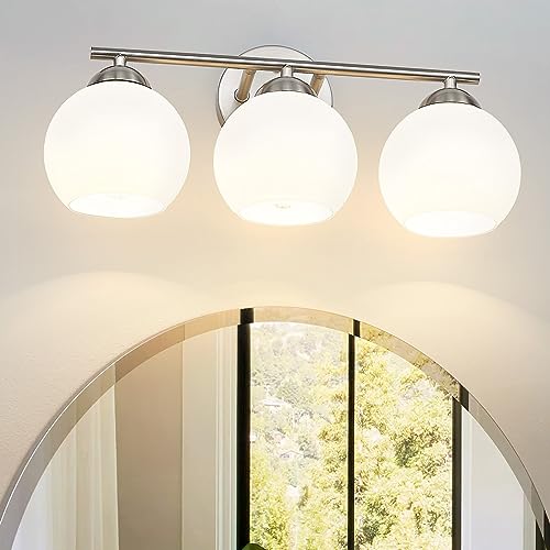Brushed Nickel & Milk Glass -3 Light