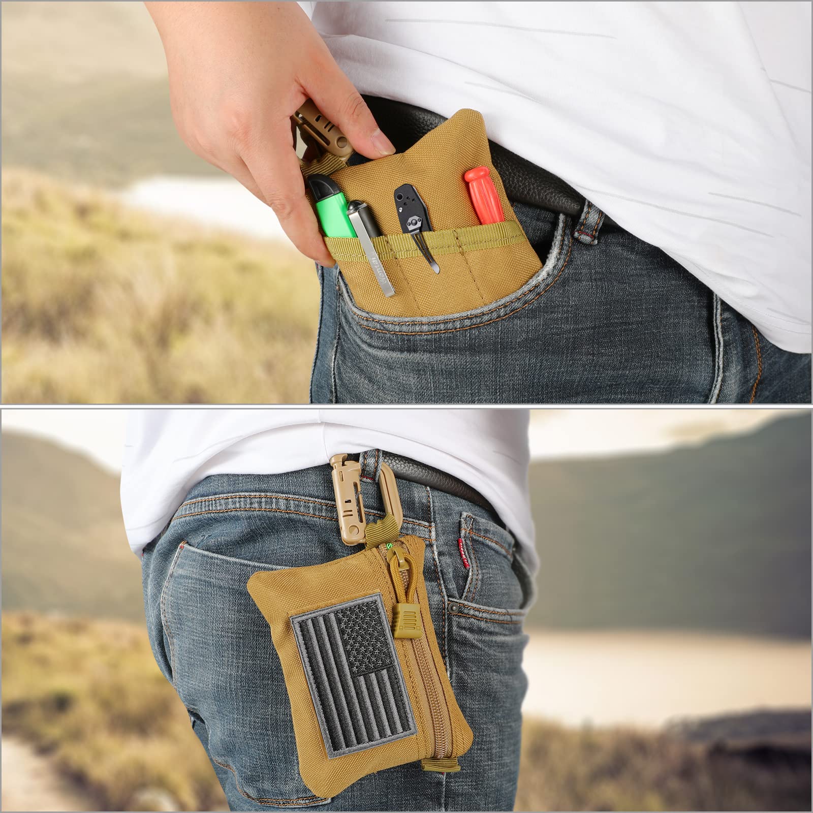 2 Pack Tactical EDC Pouches - Military MOLLE Utility Pouch Organizer for Keys, Cards & Coins - Compact Waist Pack & Credit Card Holder - Perfect for Outdoor, Hiking, Travel & Everyday Carry