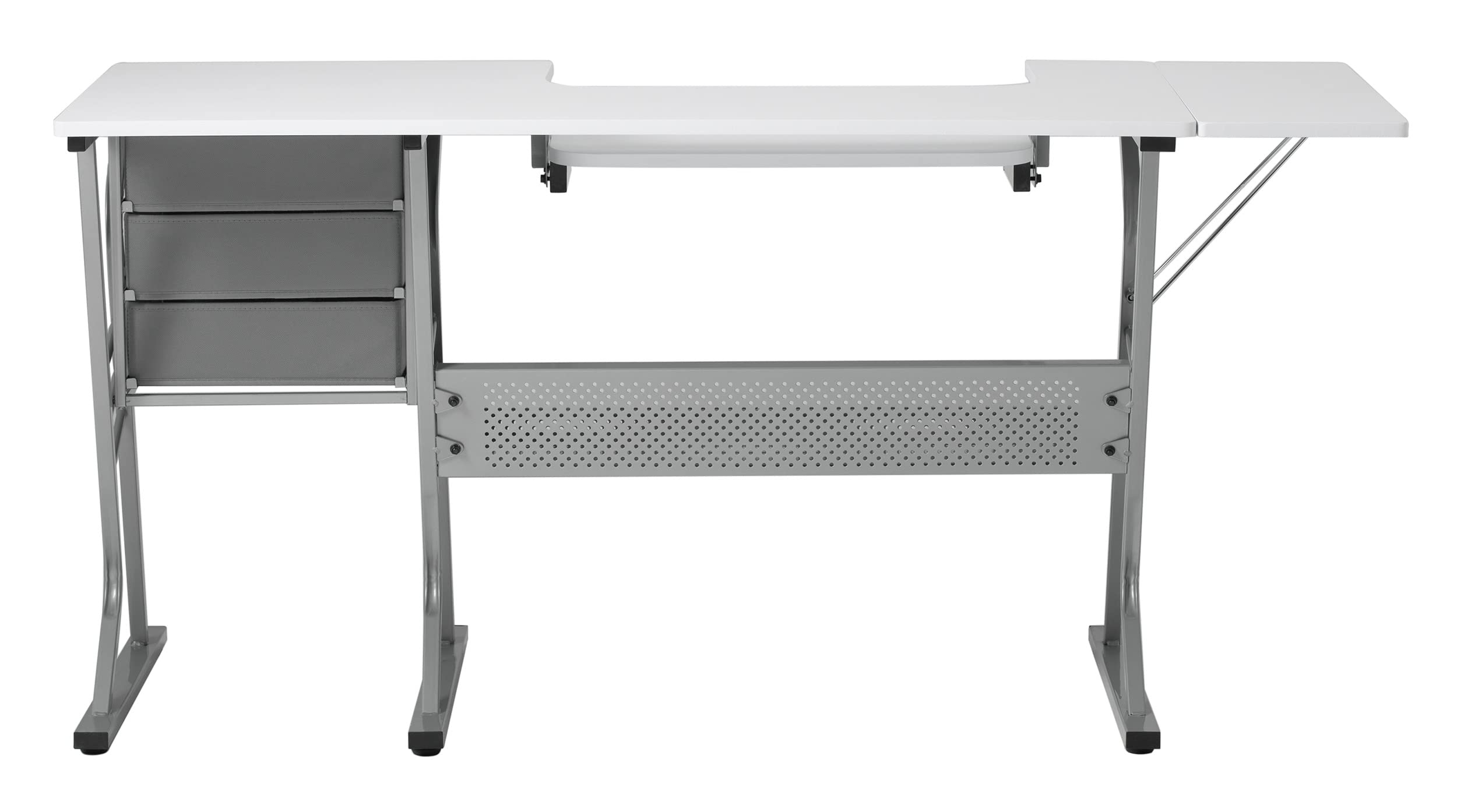 Eclipse Sewing Machine Table with Storage Drawers - White Craft Table with Gray Drawers & Large Lower Shelf - Multi-Purpose Hobby Desk for Sewing, Quilting & Computer Work - Perfect for Home Studios & Craft Rooms