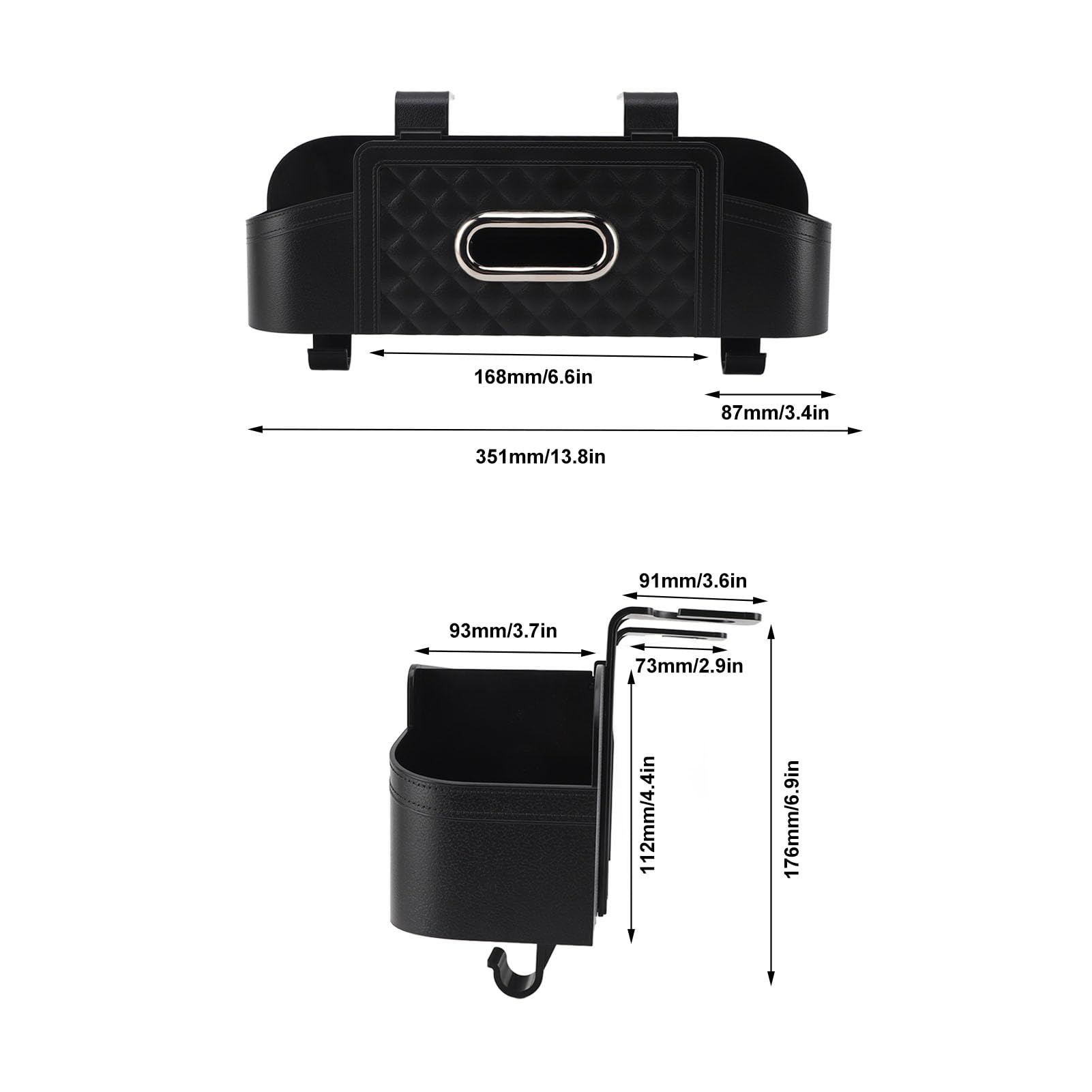 Car Backseat Tissue Box Holder - Plastic Multifunctional Storage Organizer with Cup Holder for Travel Accessories (Black) | Perfect for Road Trips & Family Car Organization