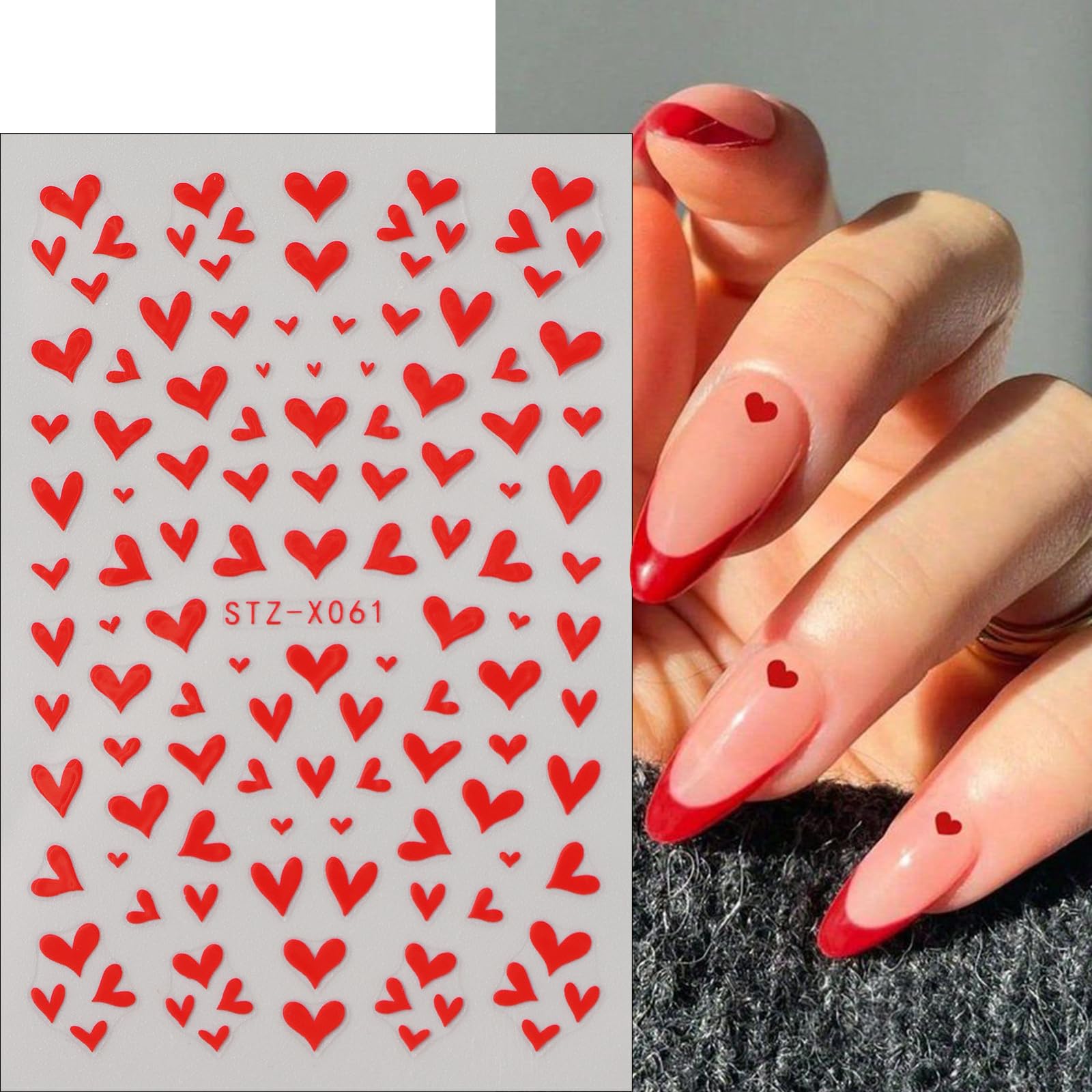 Valentine's Red Heart Nail Stickers - 6 Sheets 3D Nail Art for Women & Girls