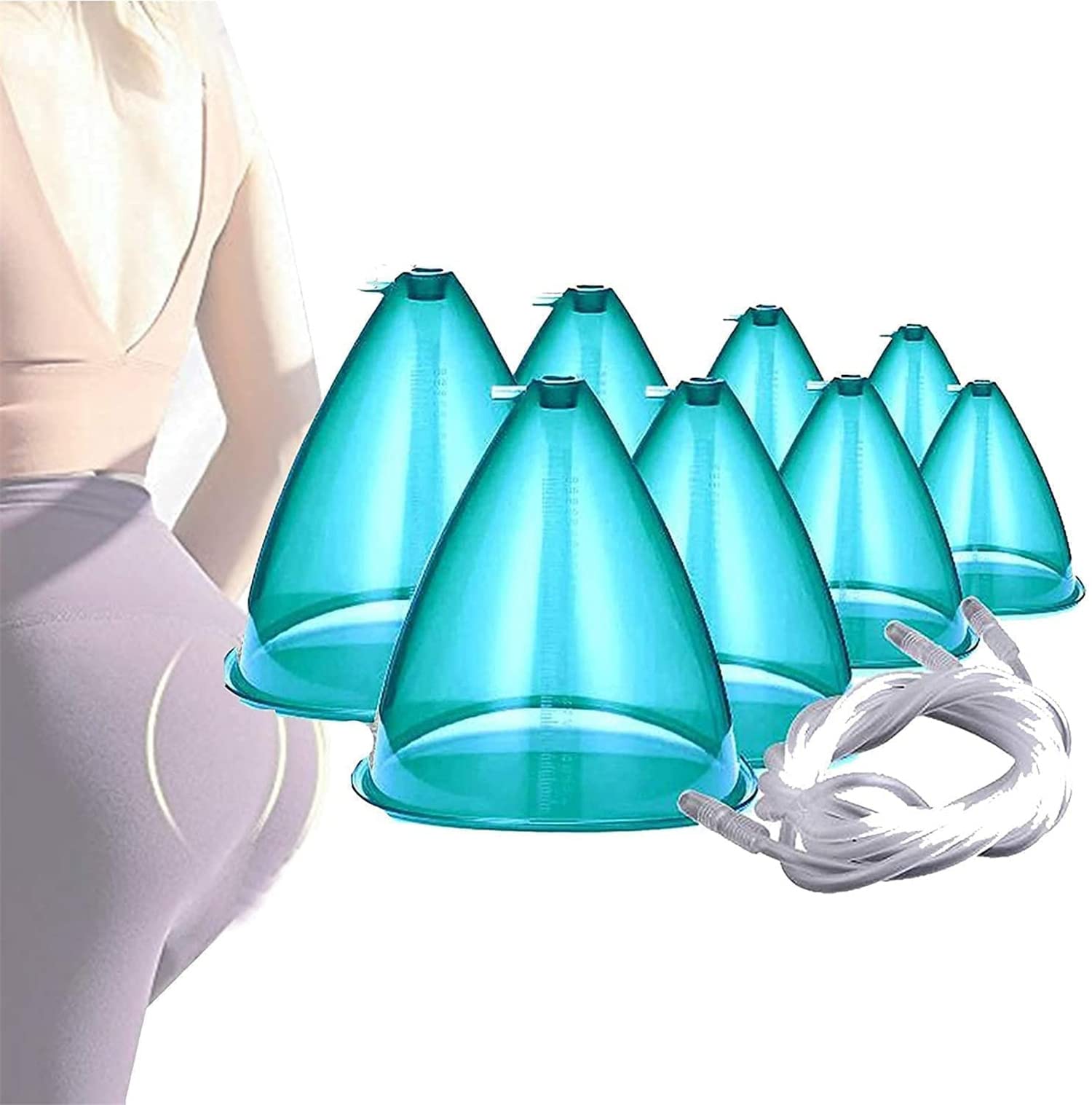 8Pcs Blue Large Vacuum Suction Cup with Trigeminal Connecting Pipe - Professional Vacuum Cupping Machine Accessories for Hip Lift, Body Massage Therapy & Cellulite Treatment - Perfect for Home Spa, Beauty Salon & Physical Therapy
