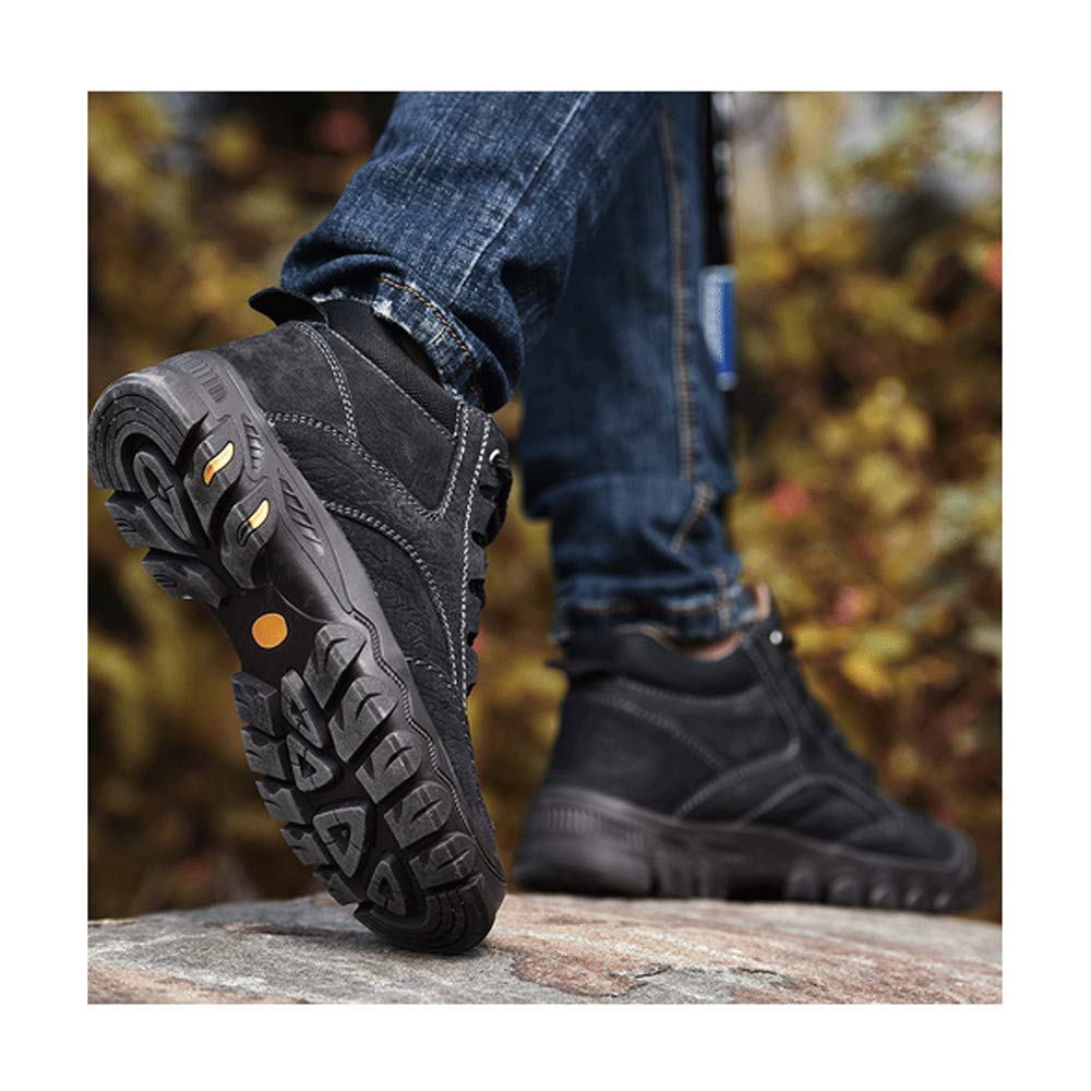 Waterproof Non-Slip Men's Hiking Boots - 2 Layer Leather Trekking Snow Shoes with Insoles | Outdoor Sports Walking Sneakers for Winter & Mountain Adventures (Black, Size 45)