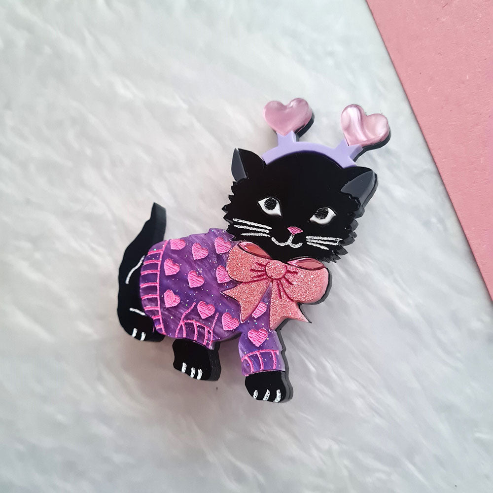 Feline Loved Up Kitty Brooch - Pastel Cat Pin by Cherryloco Jewelry | Perfect for Women's Blazers, Scarves & Gift Giving