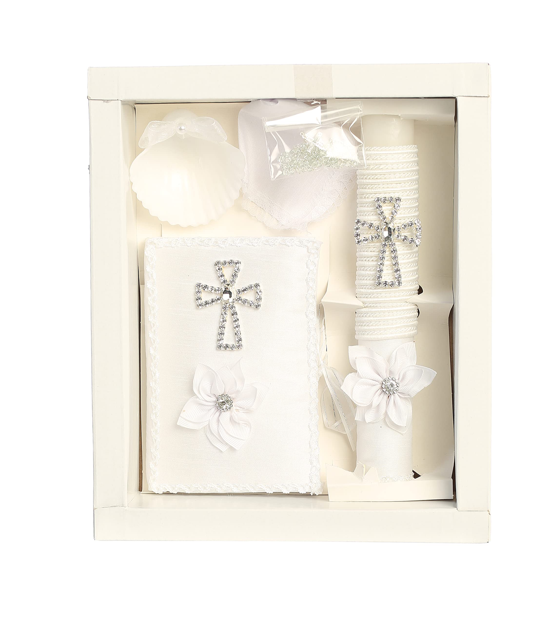 Baptism Candle Set for Boys & Girls - Catholic Baptismal Candles Kit with Bible, Decorations for Christening & First Communion Ceremonies