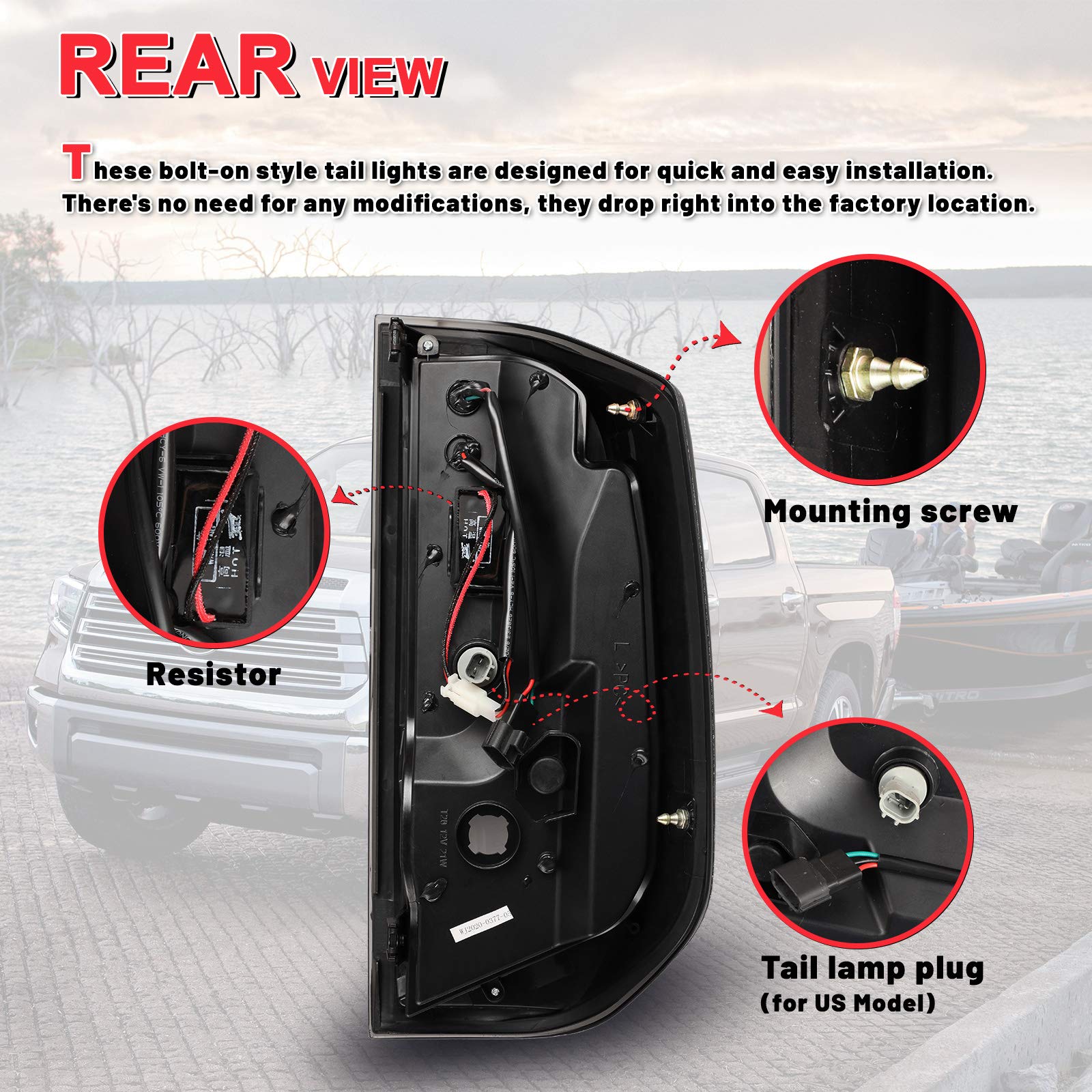 **AUTOWIKI LED Tail Lights for 2014-2020 Toyota Tundra - Glossy Black Housing, Clear Lens, Red Guide (2PCS) - Perfect for Off-Roading & Night Driving**