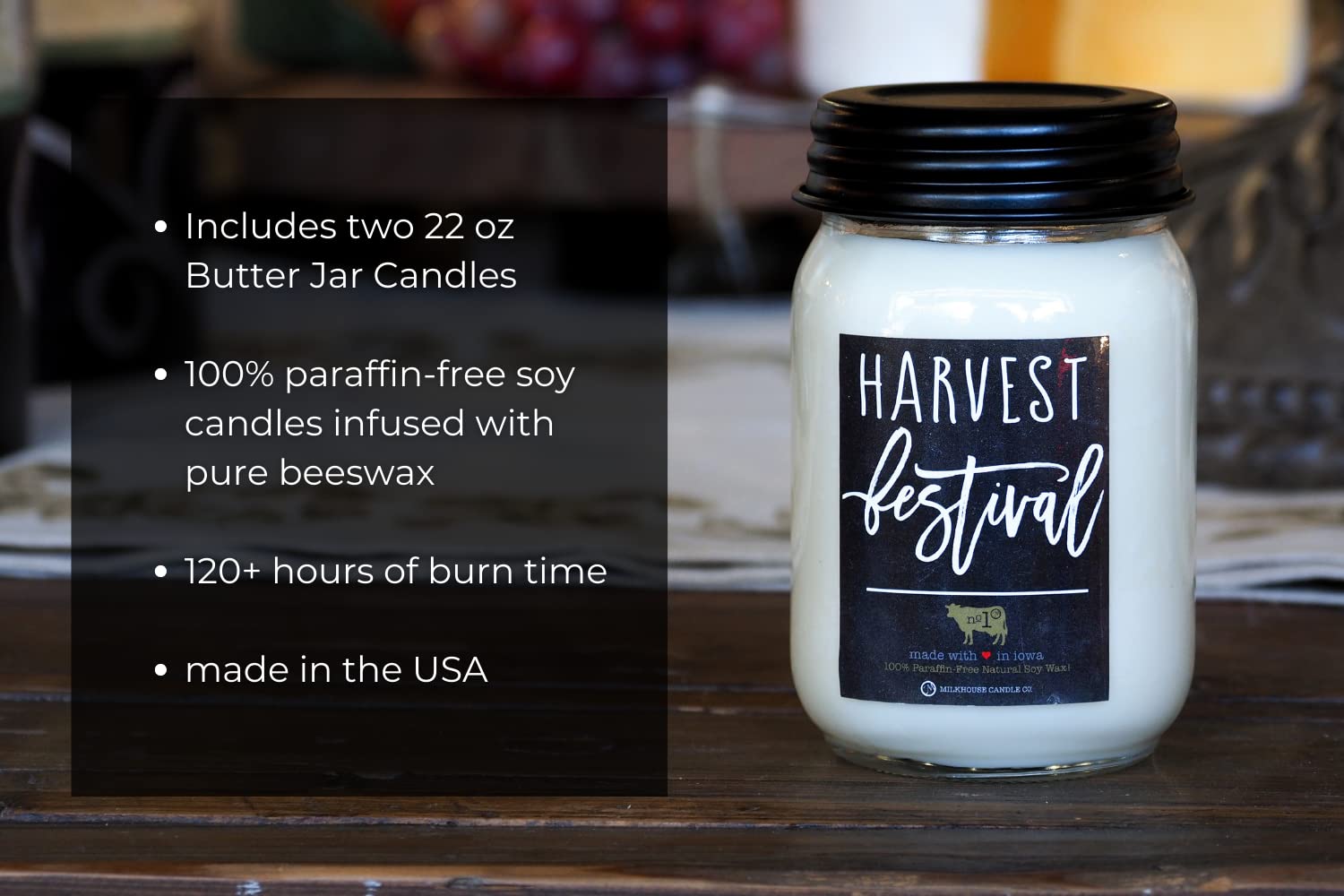 Harvest Festival Soy Candles 2-Pack - 13oz Mason Jar Home Decor for Fall & Thanksgiving