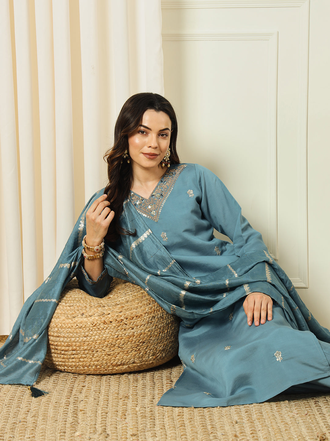 Elegant Aqua Blue Designer Pant Suit with Exquisite Embroidery - Perfect for Weddings, Parties & Formal Events