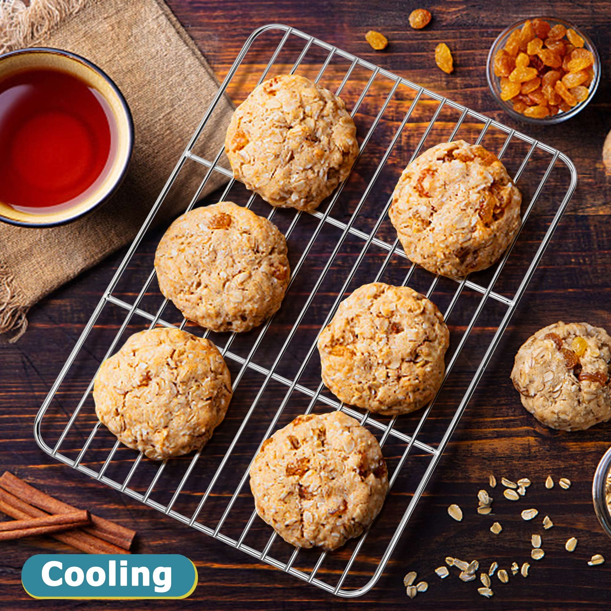 Herogo 2-Piece Stainless Steel Cooling Rack Set for Baking, Roasting & Grilling - 24.8 x 19 x 1.5cm Oven-Safe Wire Rack for Cakes, Cookies, Bread - Dishwasher Safe Metal Baking Cooling Grid - Perfect for Home Baking, BBQ Parties & Meal Prep