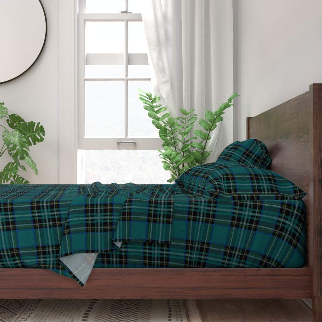 100% Cotton Twin Sheet Set 3pc - Classic Plaid Tartan Blue Teal Preppy Print Custom Bedding | Spoonflower | Soft Breathable Sheets for Boys Room, Dorm & Guest Bed
