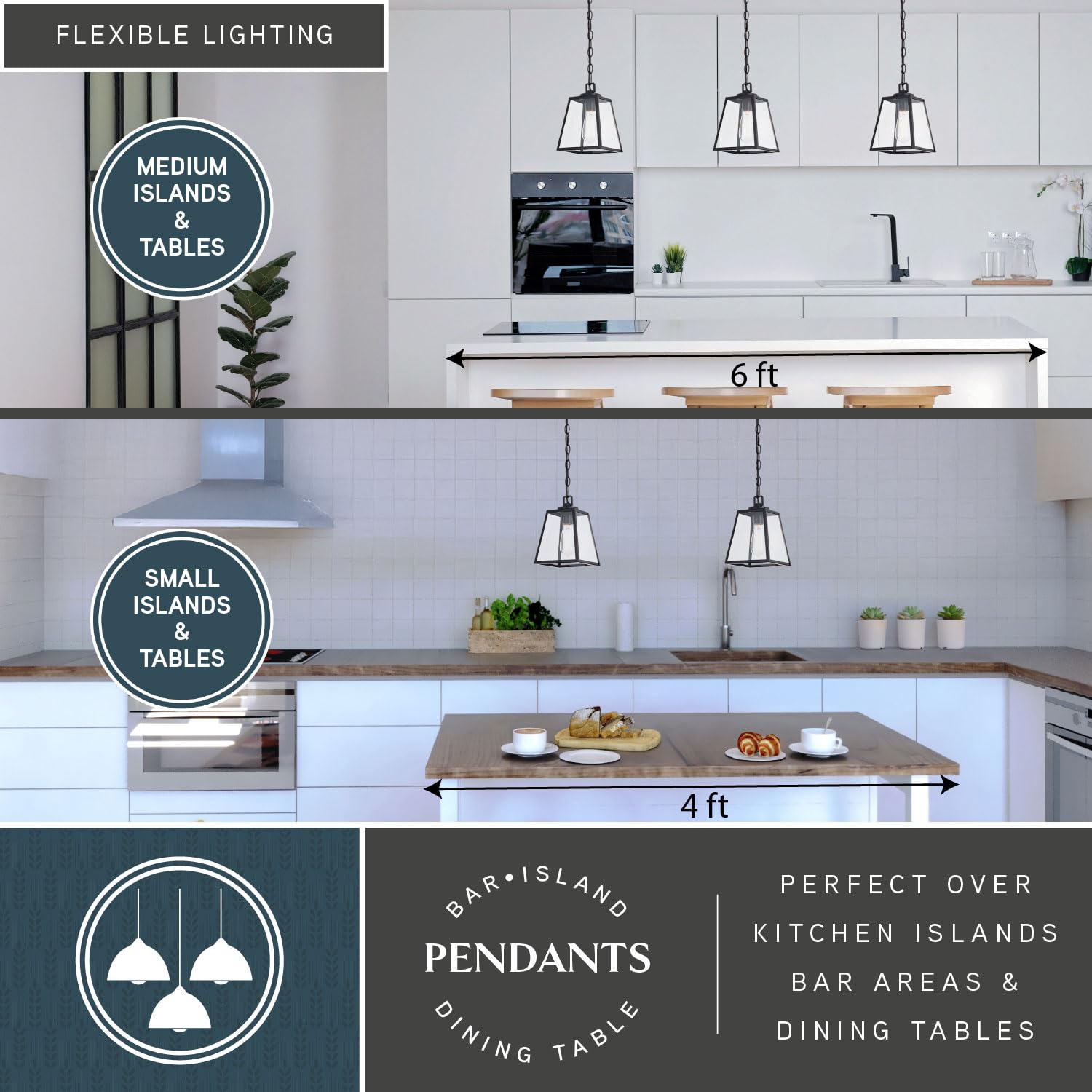 VAXCEL Grant 7-inch Black Farmhouse Mini Pendant Lantern - Indoor/Outdoor Hanging Ceiling Light with Clear Glass Panels - Perfect for Kitchen Island, Dining Room, Porch & Patio Lighting