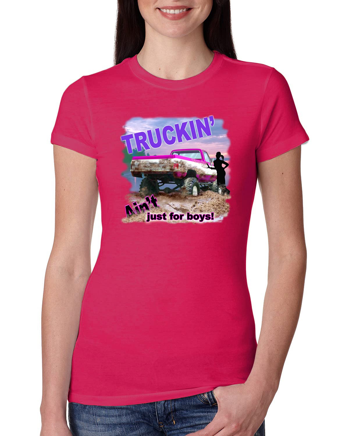 Wild Bobby Truckin' Ain't Just for Boys - Women's Slim Fit Junior Graphic Tee with Cars & Trucks Design | Casual Streetwear & Road Trip Outfit