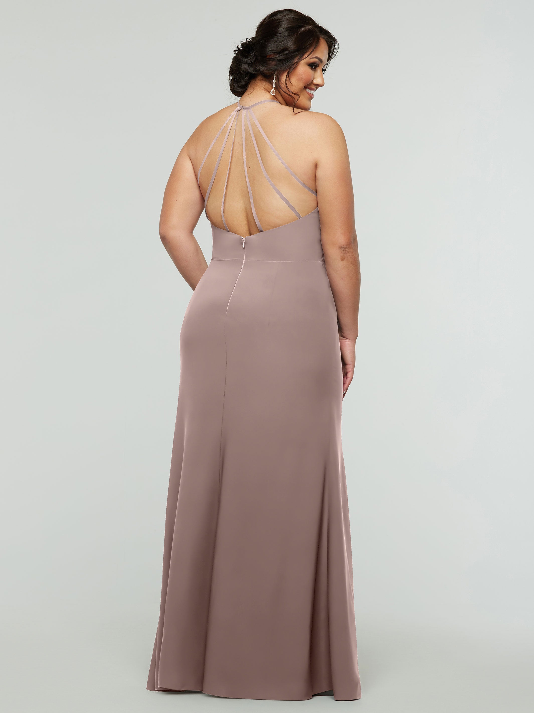 Elegant 83031 Fit and Flare Stretch Chiffon Bridesmaid Dress with Halter Neck & Thigh Slit - Perfect for Weddings, Prom, and Formal Events
