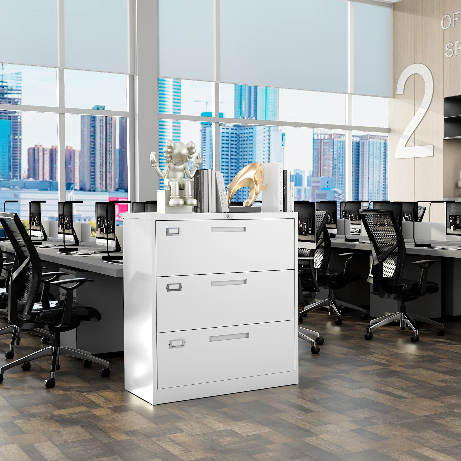 3-Drawer Locking Metal File Cabinet for Office - Legal/Letter/A4 Document Storage with Hanging Folders - White - Perfect for Home Office, Business, School & Organization Filing Needs