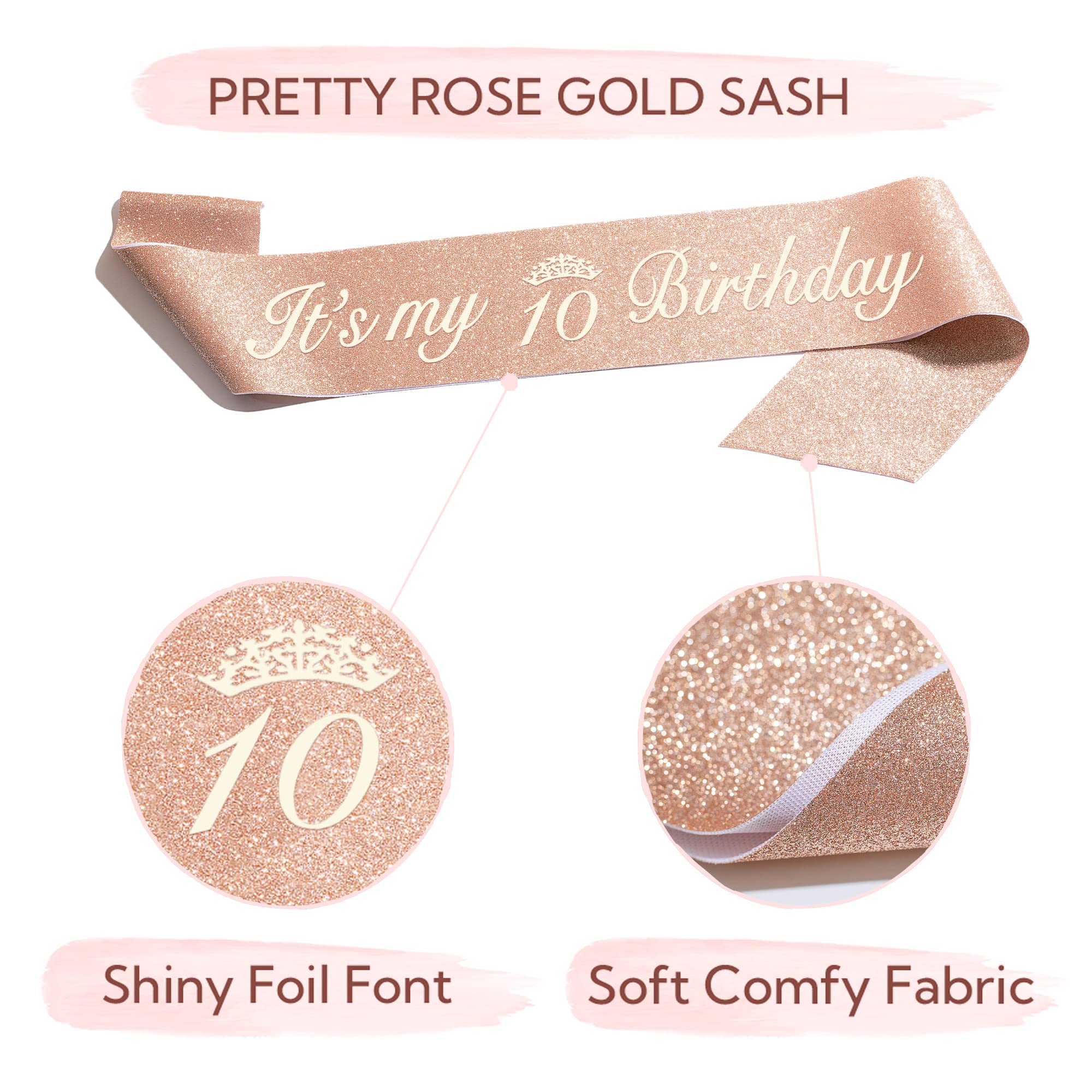 Bella Meri 10th Birthday Party Set for Girls - Sparkling Tiara Crown, Satin Sash, Cake Toppers & Birthday Candles - Complete 10th Birthday Decorations Kit for Women | Perfect for Birthday Parties, Milestone Celebrations & Special Occasions
