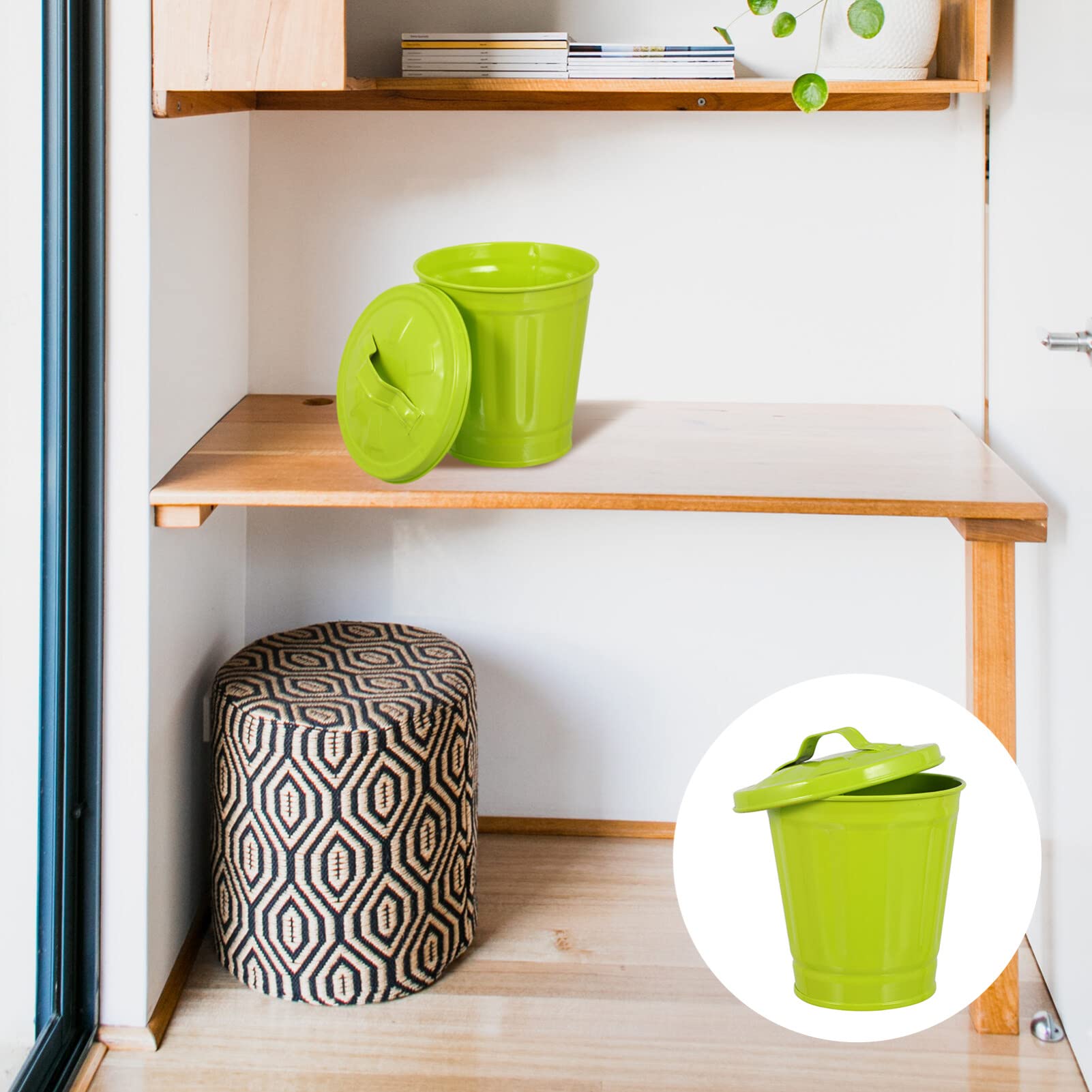 iplusmile Metal Trash Can with Lid - 1.6 Gallon Small Wastebasket for Office, Classroom, Kitchen & Bathroom - Green Desktop Garbage Can for Paper Waste & Recycling - Durable Utility Pail for Home, School & Office Organization