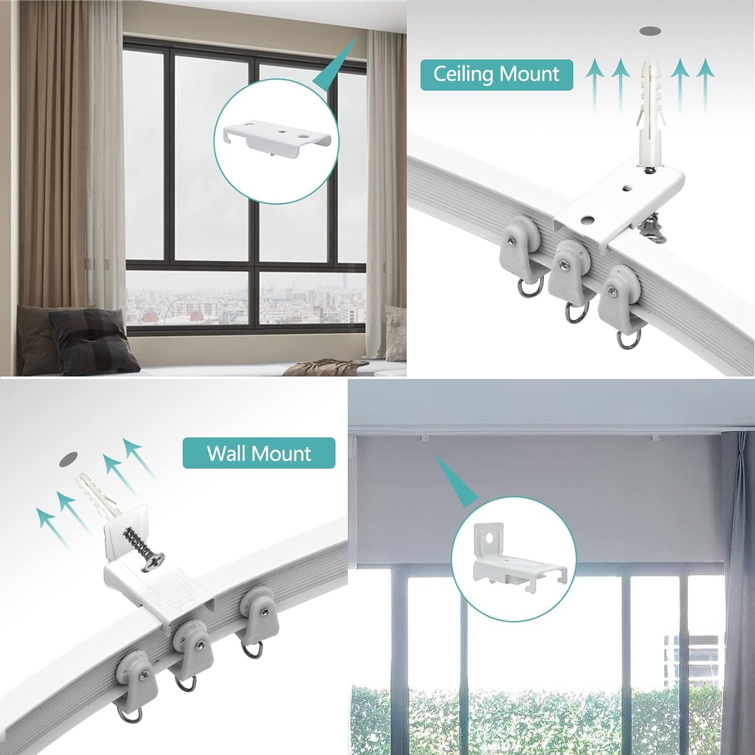 Flexible Bendable Ceiling Curtain Track System - 20ft Wall Mount Curved Rail for Bay Windows, Room Dividers & RVs | Easy-Slide Durable Home & RV Window Treatment Solution