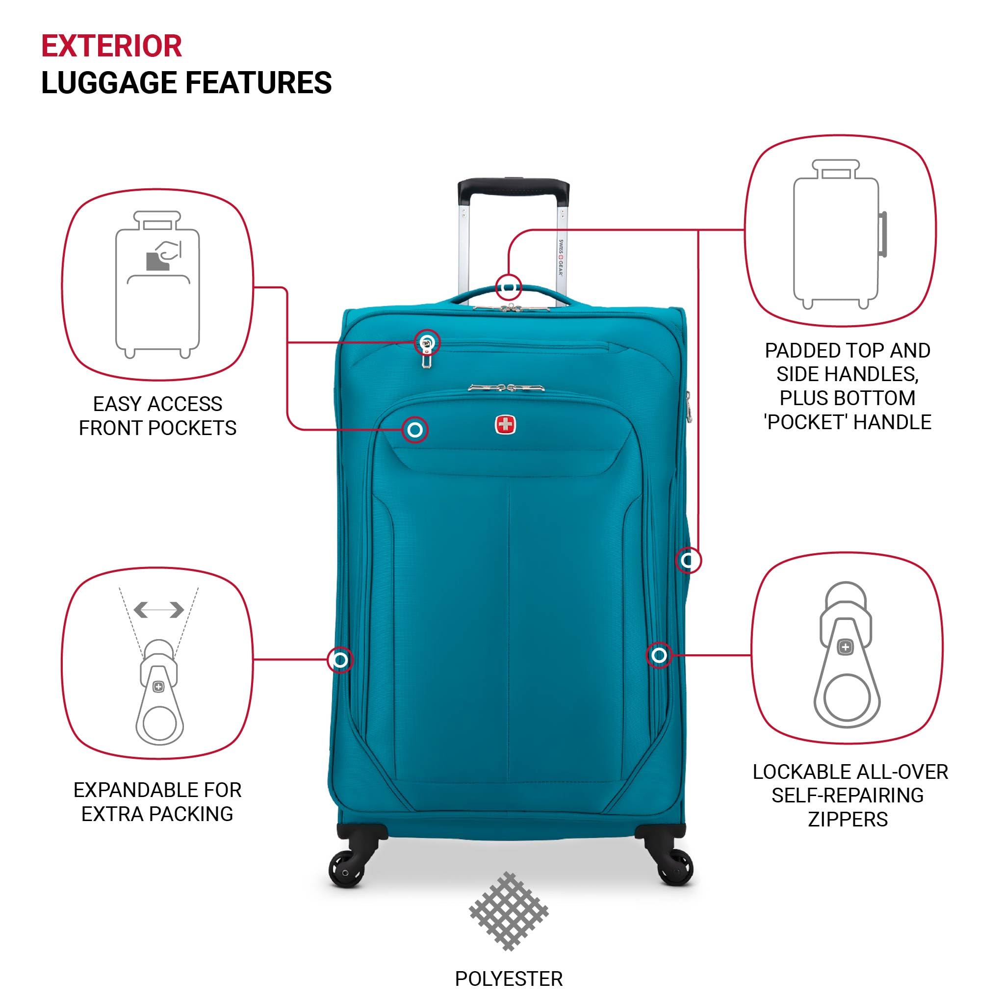 SwissGear Marumo Softside Lightweight Expandable Luggage with 360° Spinner Wheels - Perfect for Air Travel, Business Trips & Weekend Getaways