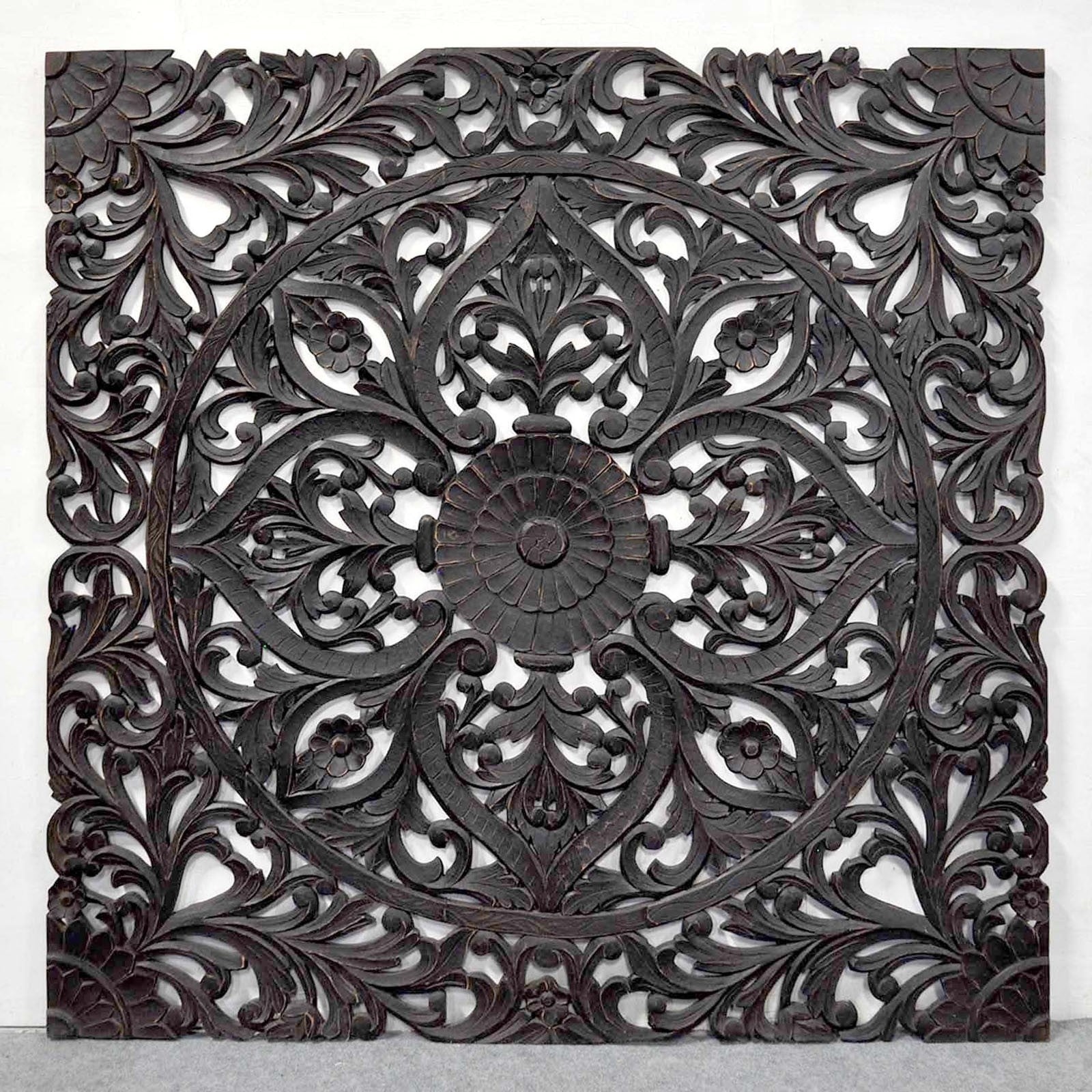 Hand Carved Wooden Wall Panel Headboard - Dark Chocolate Brown Finish - Perfect for Master Bedroom, Guest Room & Home Decor