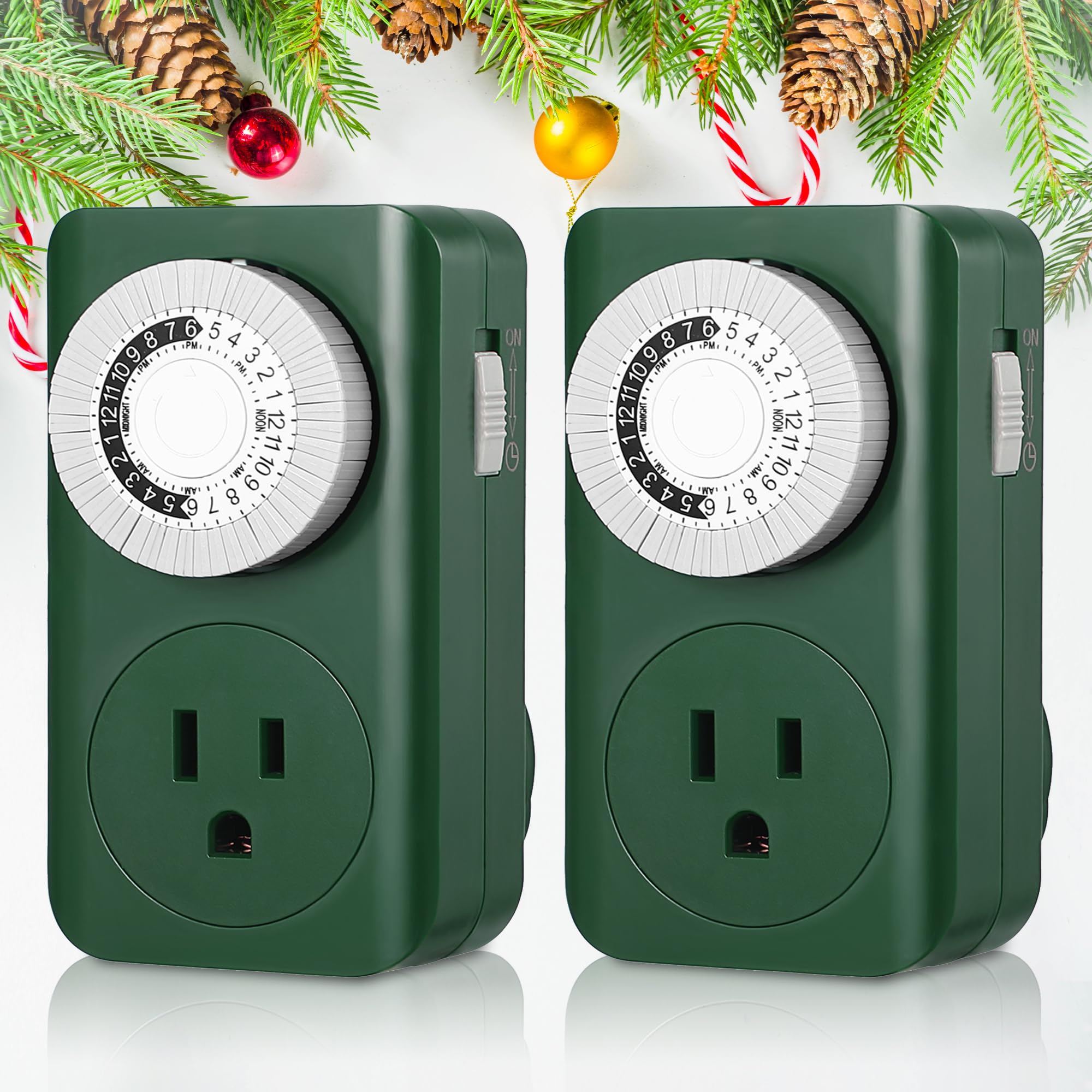 Dreyoo 2 Pack 24-Hour Mechanical Outlet Timer - Indoor Plug-in Electrical Timer for Christmas Lights, Lamps & Appliances | 3-Prong Daily On/Off Cycle | Perfect for Holiday Decor, Home Automation & Energy Saving