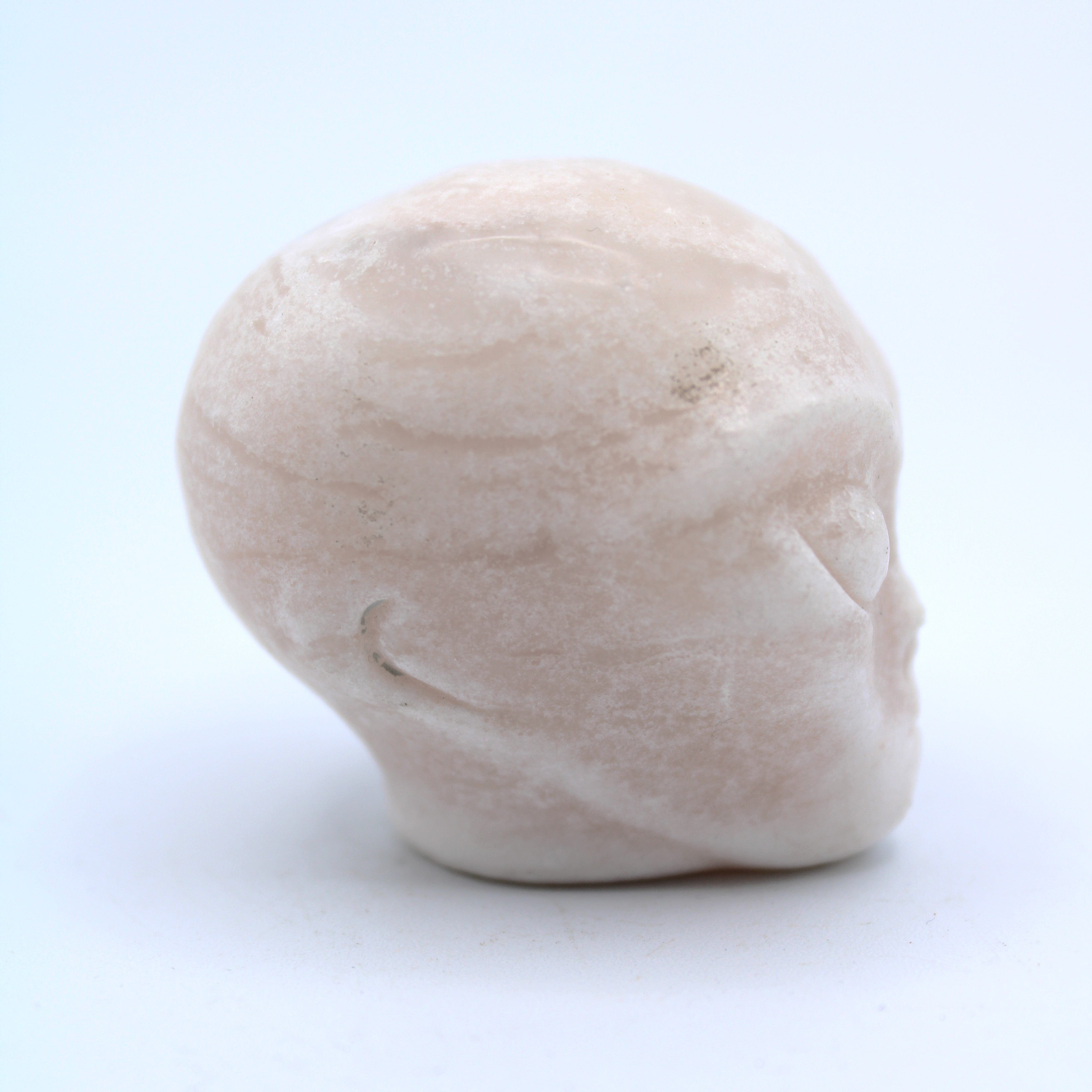 Calcite Alien Head Carving - Unique Home Decor & Collectible for Sci-Fi Fans | Perfect for Bookshelf Display, Gift for UFO Enthusiasts