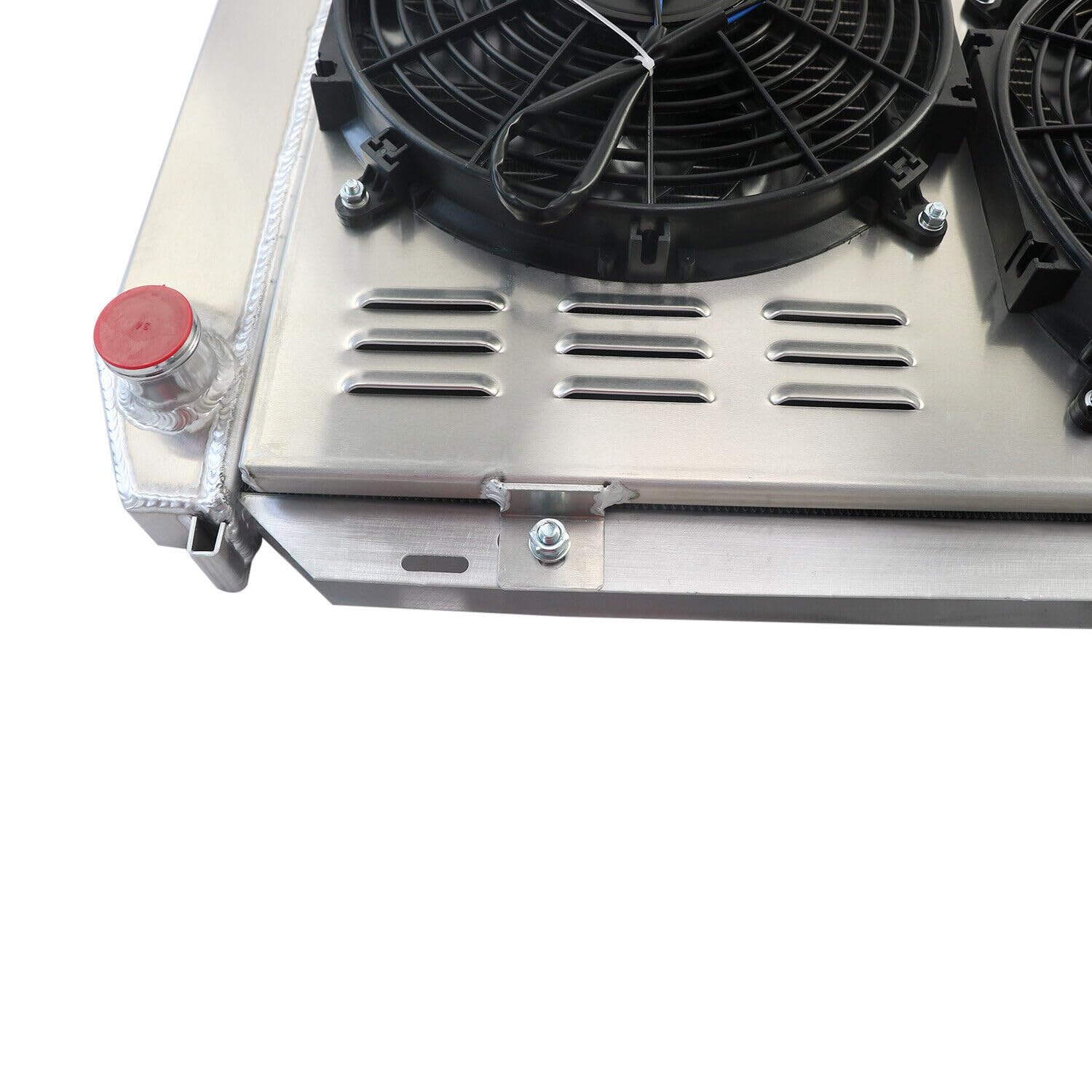 High Performance Aluminum Radiator for 1980-1993 Ford Mustang GT/LX Foxbody, Thunderbird, Mercury Capri Cougar & Lincoln Continental Mark VII - 3 Row Radiator with Shroud & Fan Relay Kit - Perfect for Engine Cooling & Performance Upgrades
