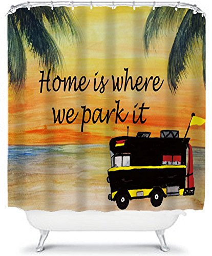 RV Camper Shower Curtain - 'Home Is Where We Park It' Design for Campers & Travel Trailers | Waterproof Bathroom Decor for RV Living