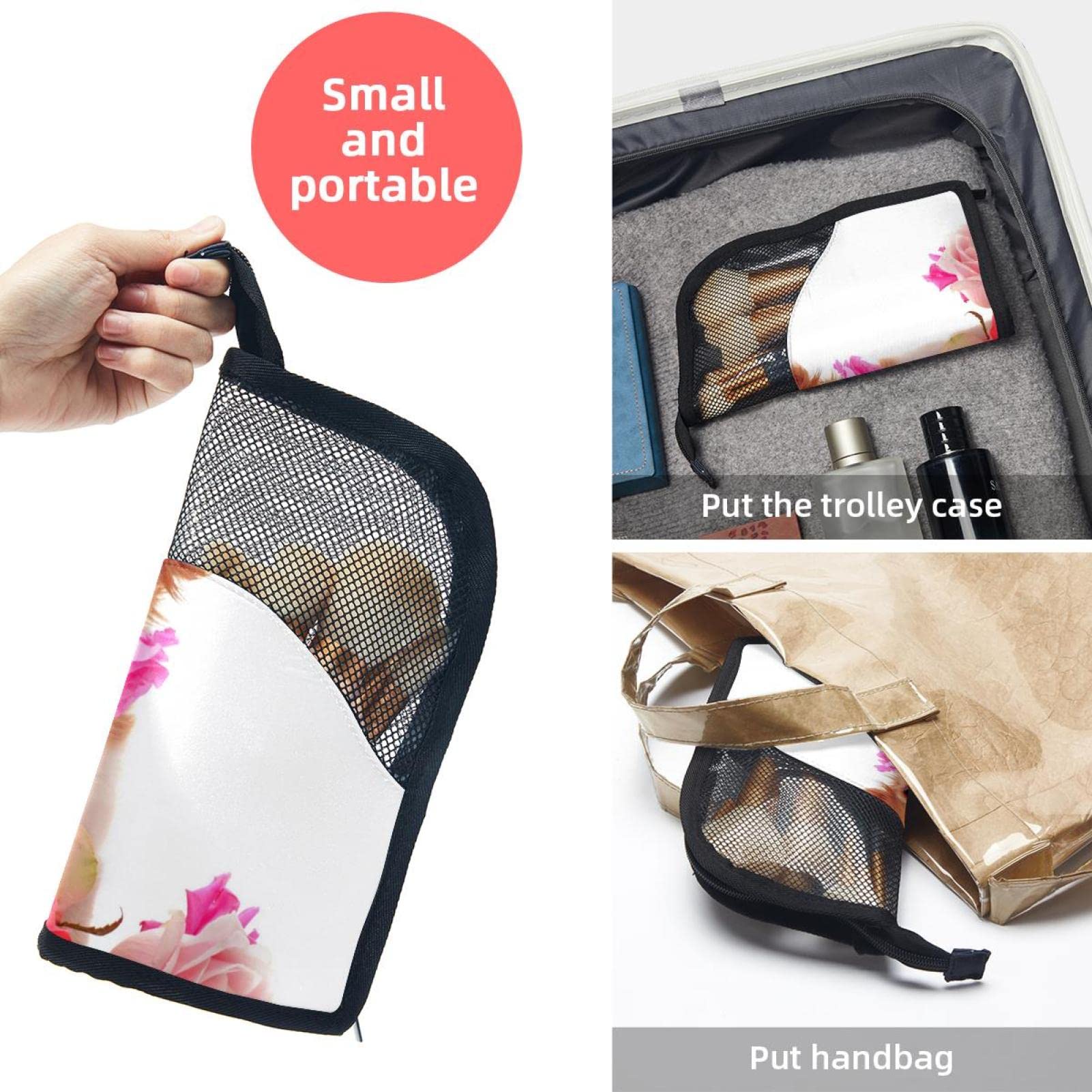 Premium 12-Piece Makeup Brush Organizer Bag with Chihuahua & Rose Design - Portable Makeup Brush Holder Case for Travel, Home Vanity & Professional Makeup Artists