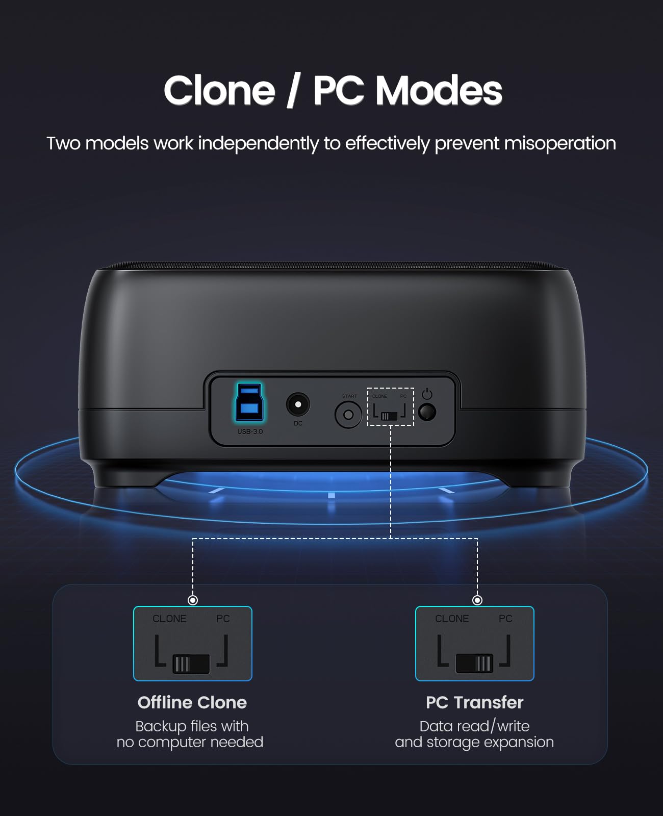 ORICO Dual Bay USB 3.0 Hard Drive Docking Station with Offline Clone Function - Supports 2.5