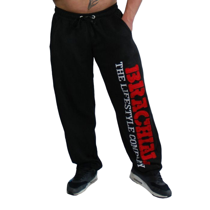 Brachial Tracksuit Pants for Men - Gym Workout Joggers with Elastic Waistband, Black/Red - Perfect for Running, Training & Casual Wear