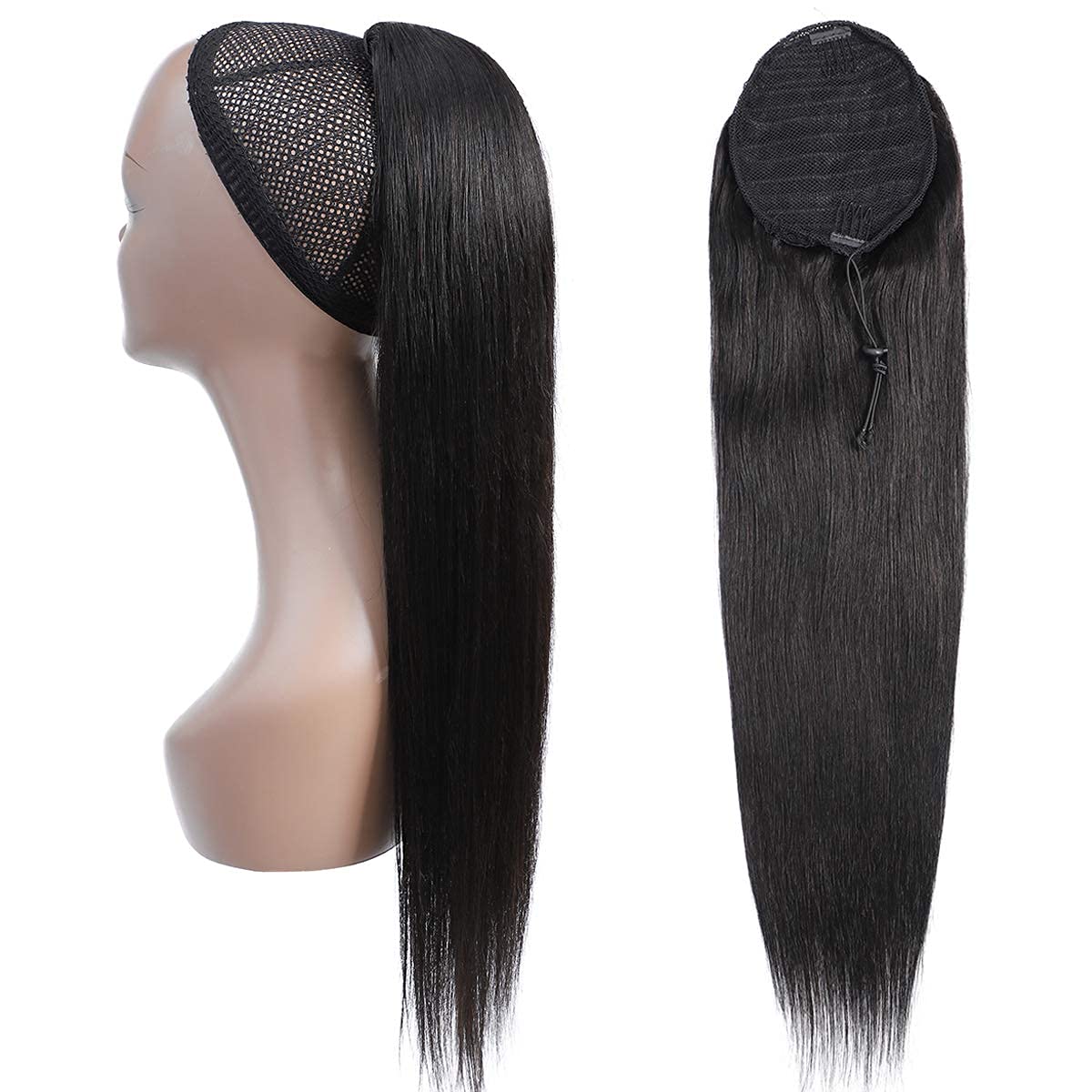 Brazilian Virgin Human Hair Ponytail Extension 22 Inch Straight - Clip In Drawstring Ponytail for Afro Hair - Perfect for Daily Wear, Parties & Protective Styles
