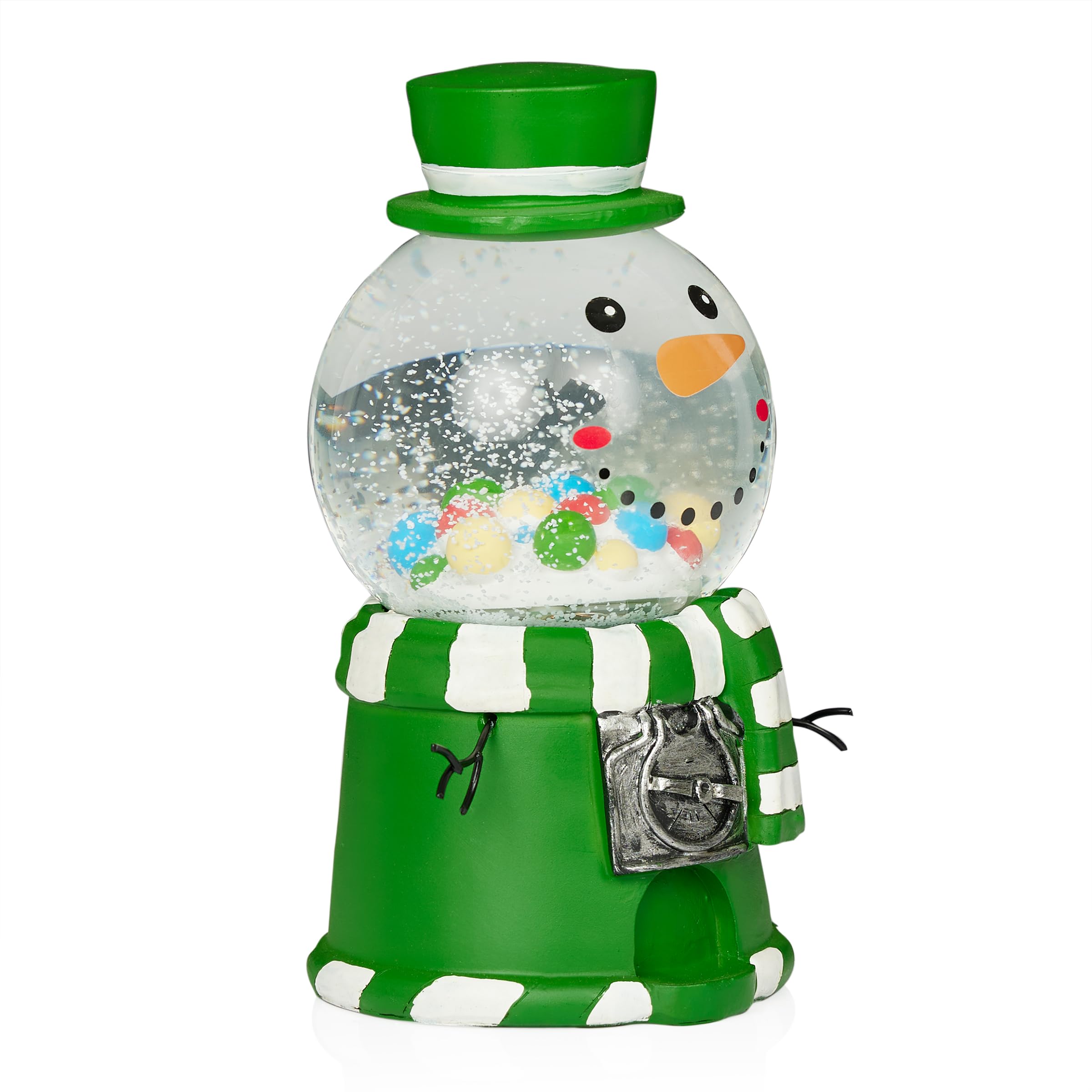 LED Snowman Green Gumball Machine Snow Globe - Christmas Decor, Gift Idea for Kids & Collectors | Perfect for Holiday Home Decor, Office Desk Display & Winter Wonderland Theme Party