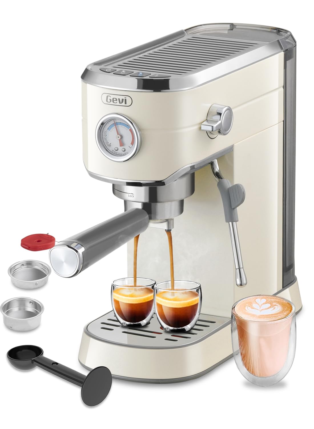 Gevi Commercial Espresso Machine & Coffee Maker - Professional Stainless Steel Latte Machine with Milk Frother for Home Baristas | Compact Cappuccino & Espresso Maker for Kitchen, Office, Cafe | Perfect Gift for Coffee Lovers