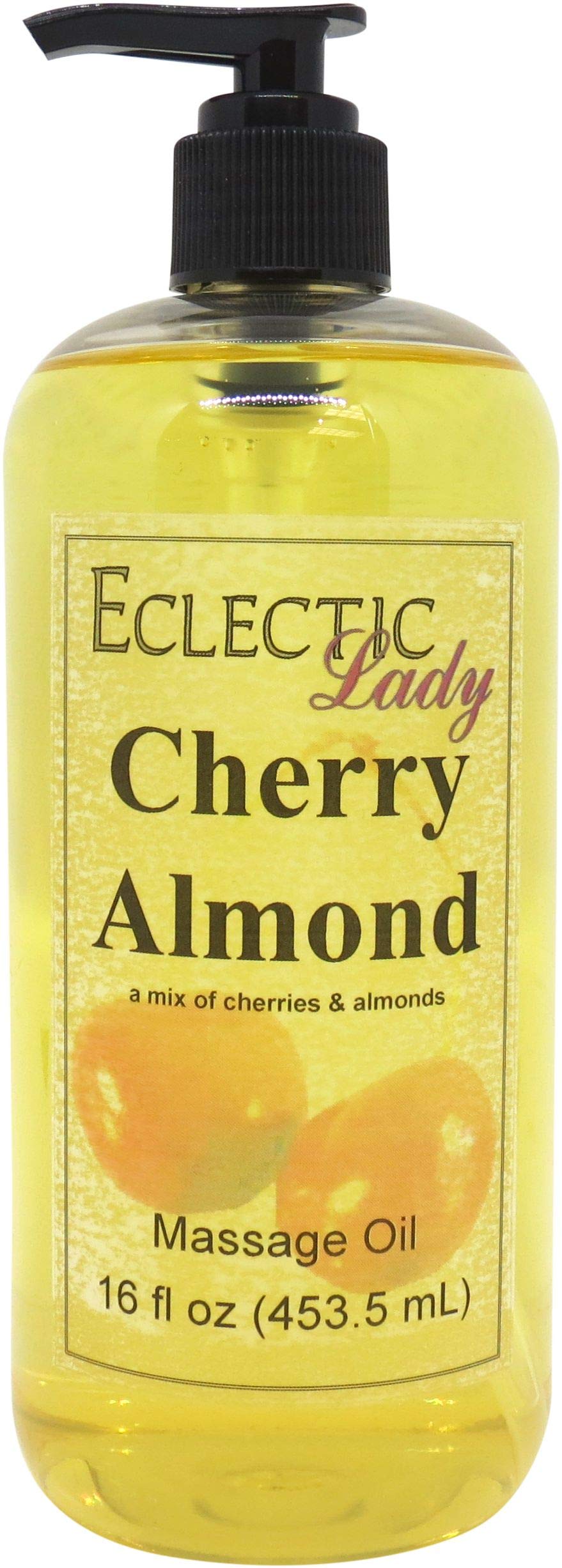 Cherry Almond Massage Oil - 16 oz Natural Blend with Sweet Almond & Jojoba Oil | Preservative-Free Aromatherapy Massage Oil for Couples, Relaxation & Spa Nights at Home