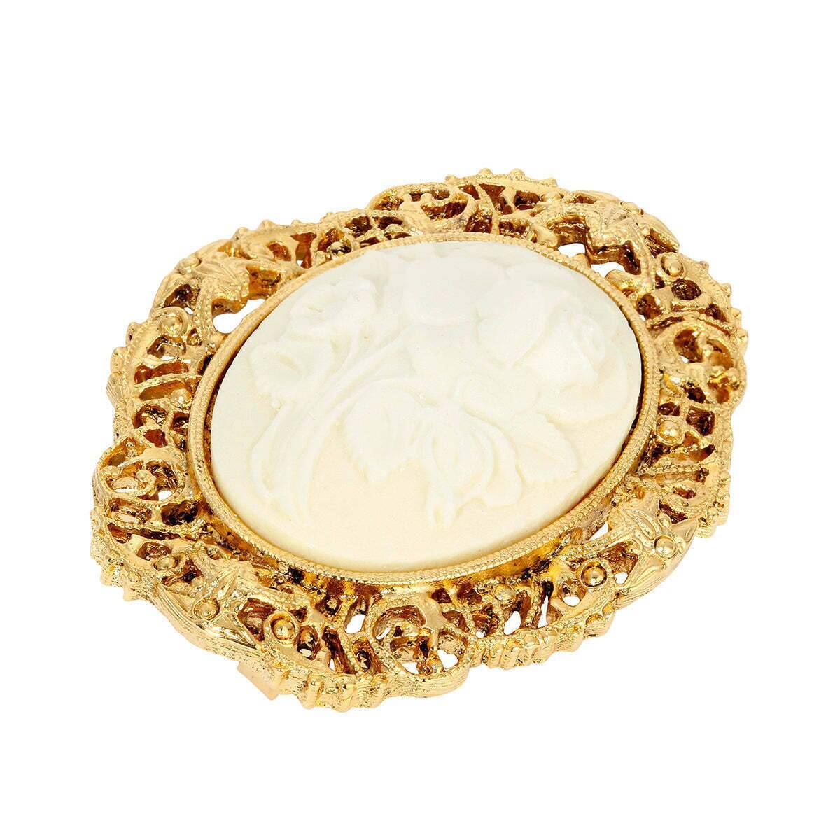 1928 Vintage Filigree Oval White Flower Cameo Brooch Pin - Antique Jewelry for Women, Perfect for Weddings, Parties & Special Occasions