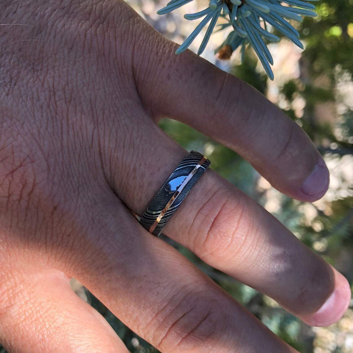 Handmade Damascus Steel Ring with Copper Inlay - Custom KE-208-AT Wedding Band for Men, Unique Father's Day Gift, Durable Stainless Steel Jewelry for Everyday Wear & Special Occasions