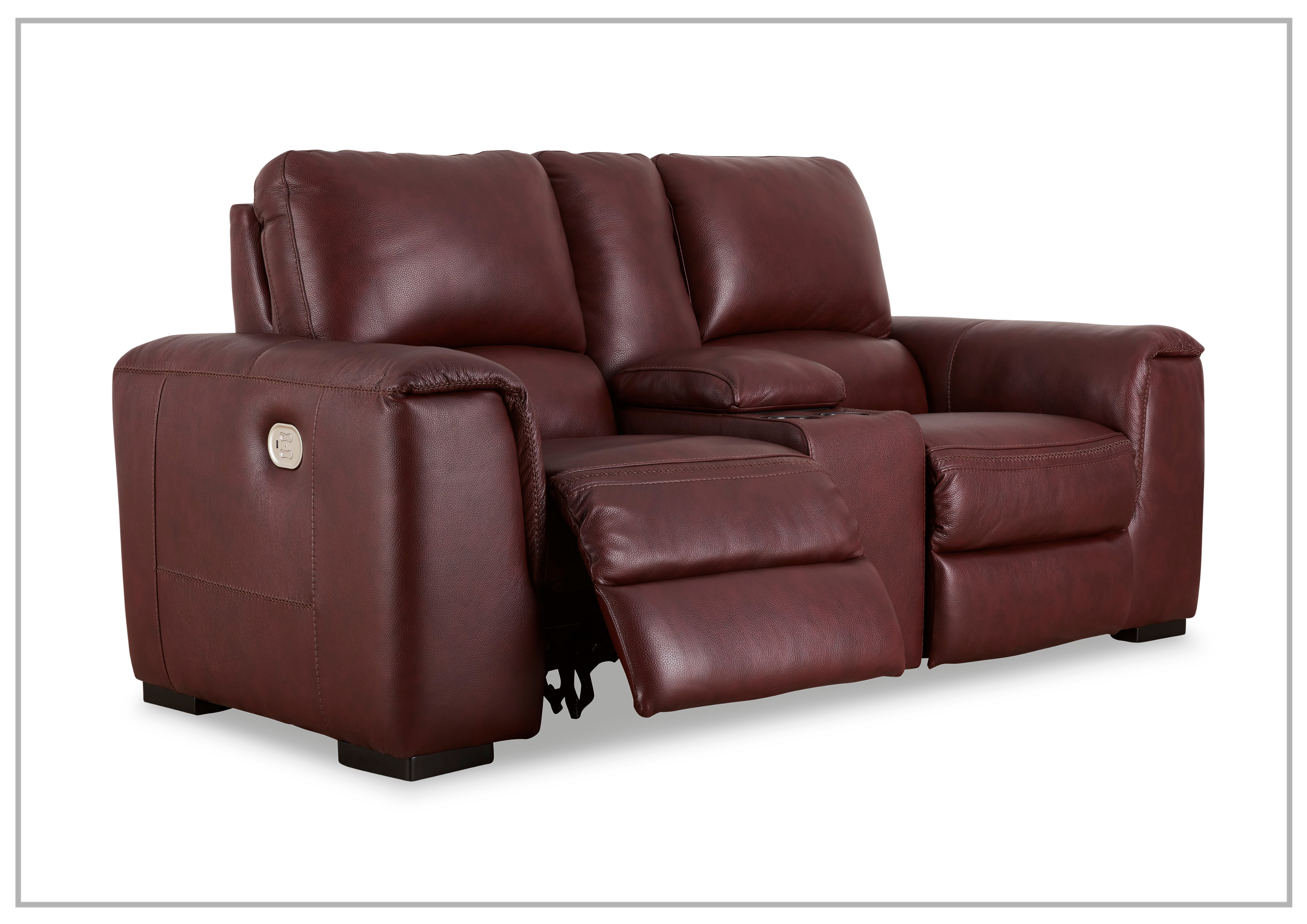 Adriano Dual Power Leather Reclining Loveseat with Console - Modern PU Leather Sofa with USB Charging & Cup Holders - Perfect for Living Room, Home Theater & Small Spaces