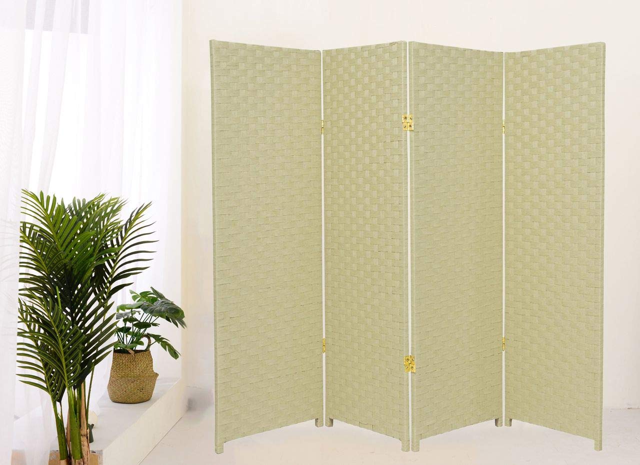 Legacy Decor Bamboo Woven Room Divider - 4-Panel Privacy Screen Partition in Ivory | Natural Home Decor for Living Room, Bedroom & Office Separation