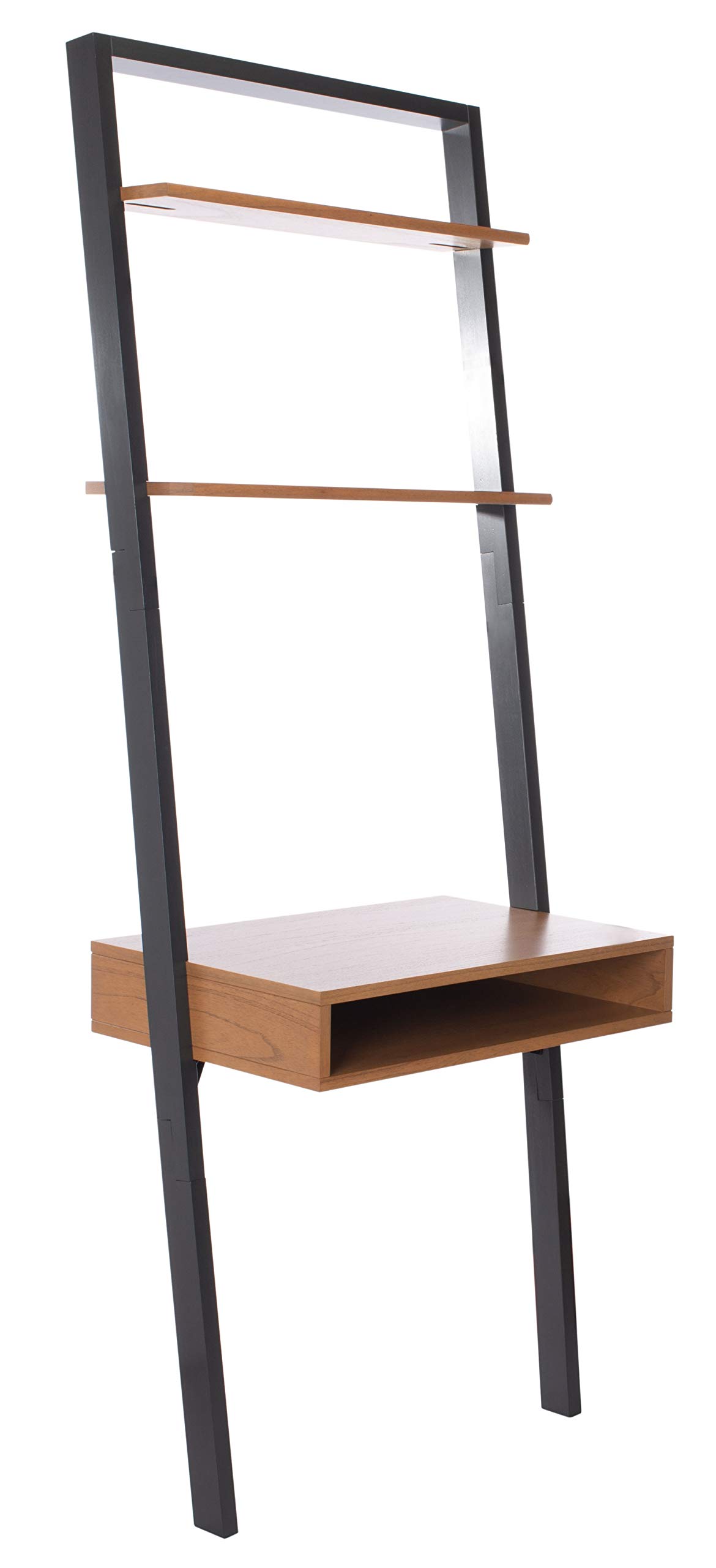 SAFAVIEH Home Collection Kamy Natural and Charcoal 2-Shelf Leaning Desk - Modern Wooden Ladder Shelf for Home Office, Living Room & Bedroom Storage