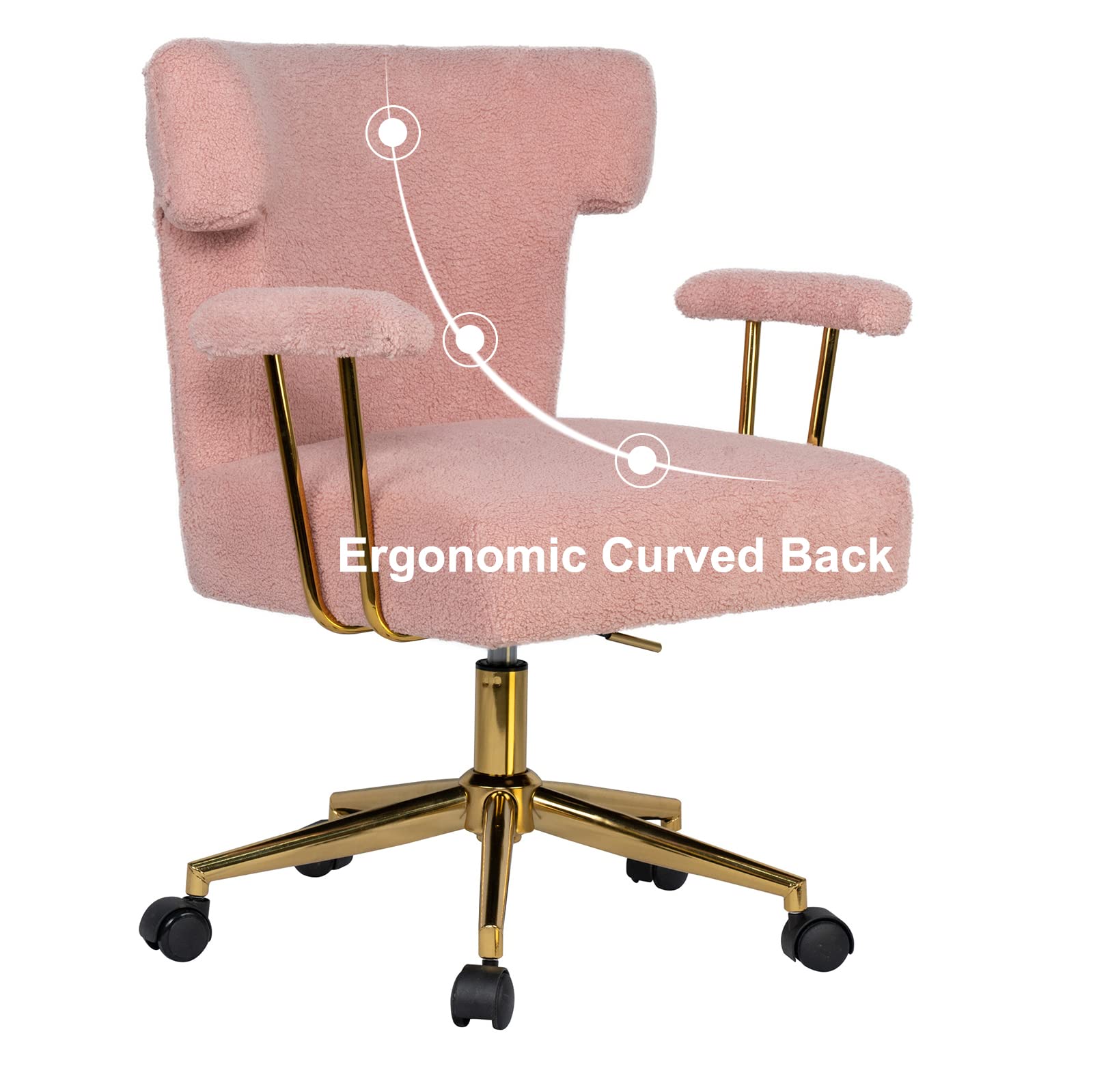HomVent Faux Fur Swivel Chair with Arms - Upholstered Curved Back Fluffy Vanity Makeup Chair for Bedroom, Dressing Room & Home Office