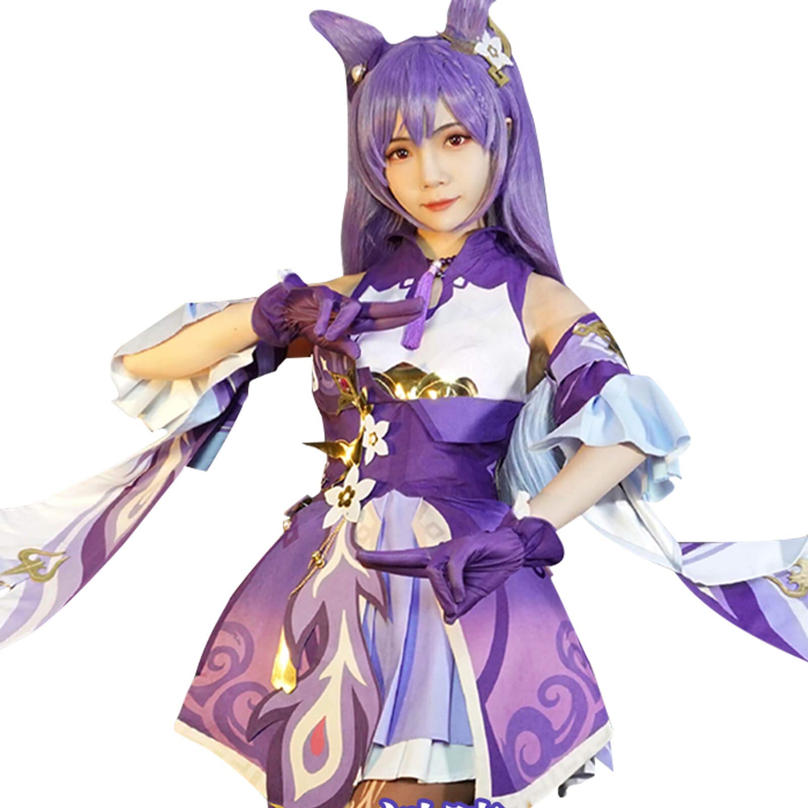 Genshin Impact Keqing Cosplay Costume Full Set - Official Licensed Purple Dress Outfit with Wig & Accessories for Anime Conventions & Halloween Parties