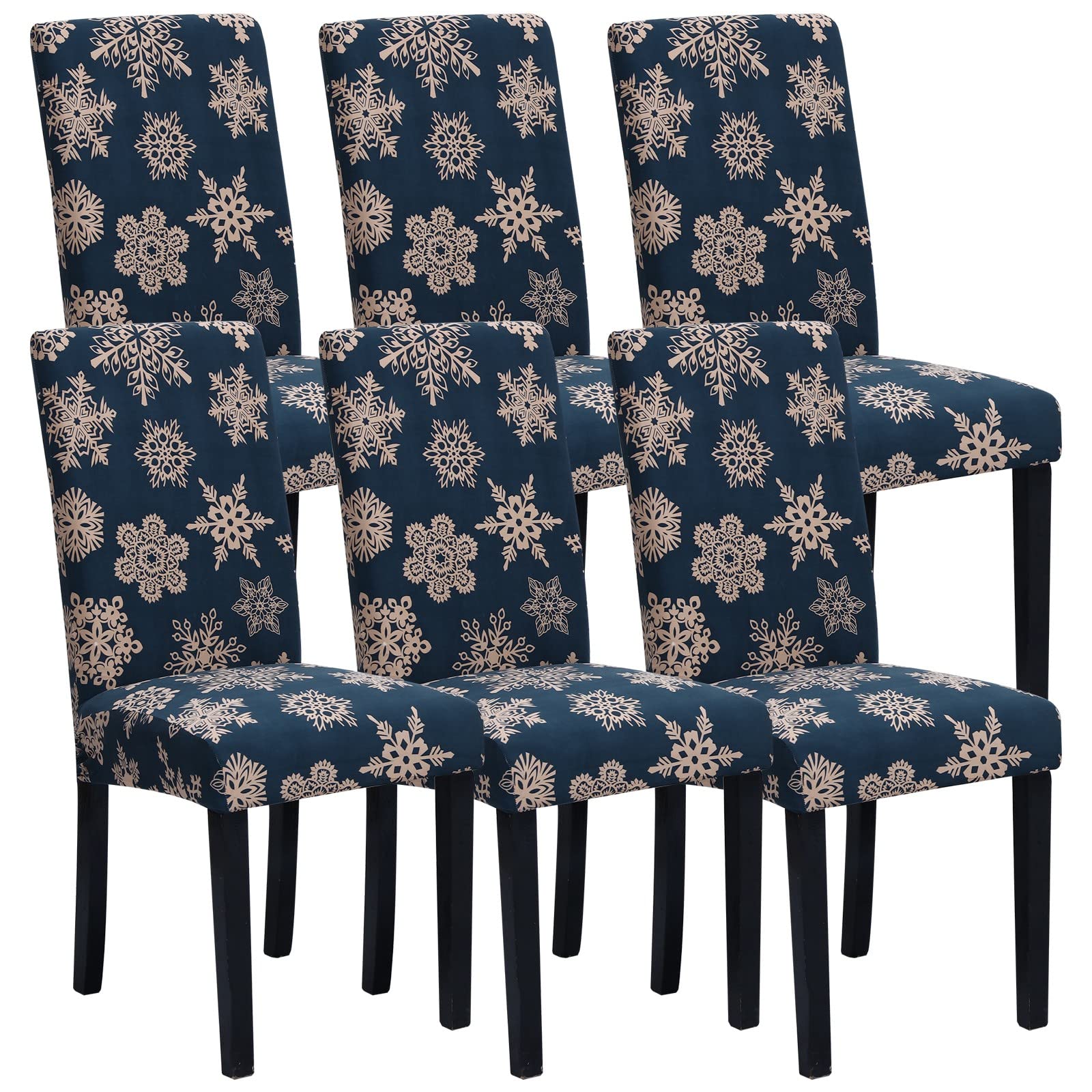 Stretchable Washable Christmas Chair Covers Set of 6 - Spandex Printed Dining Room Chair Slipcovers for Holiday Decor (Xmas, Winter Party, Family Gathering)