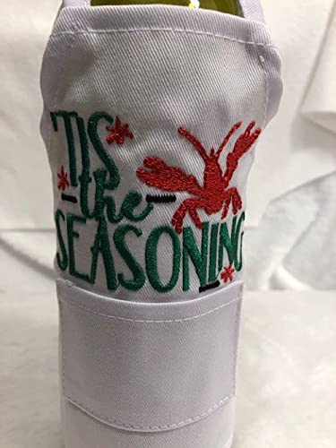 Christmas Wine Bottle Apron - Festive Holiday Wine Bottle Cover - Tis the Seasoning Gift - Crawfish Boil Wine Bottle Cozy - Perfect for Holiday Parties, Gifts & Cajun Seafood Dinners