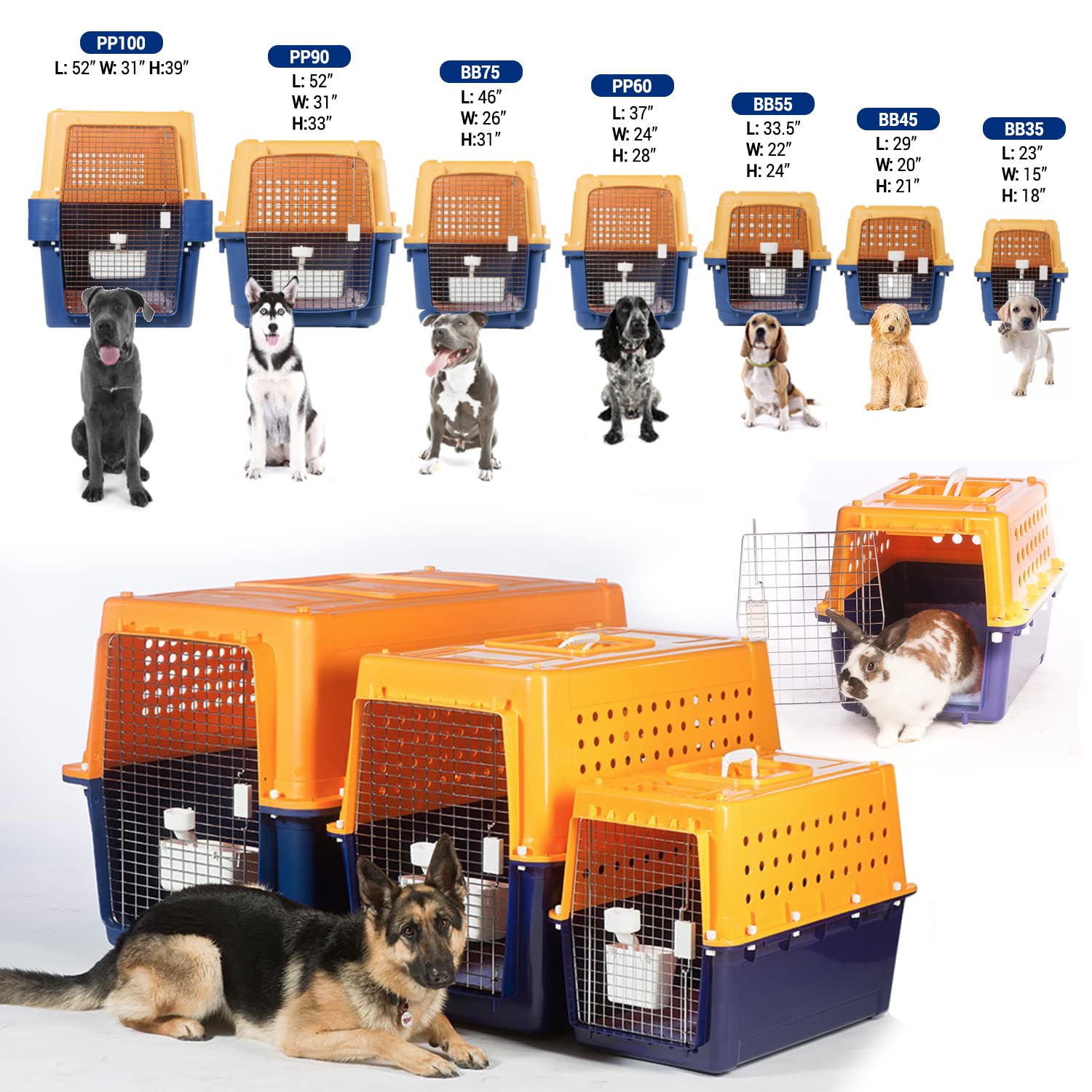 Durable Heavy Duty Pet Crate - Airline Approved Dog & Cat Kennel Carrier for Large Dogs, 7 Size Options - Perfect for Travel, Indoor & Outdoor Use, Vet Visits & Home Training