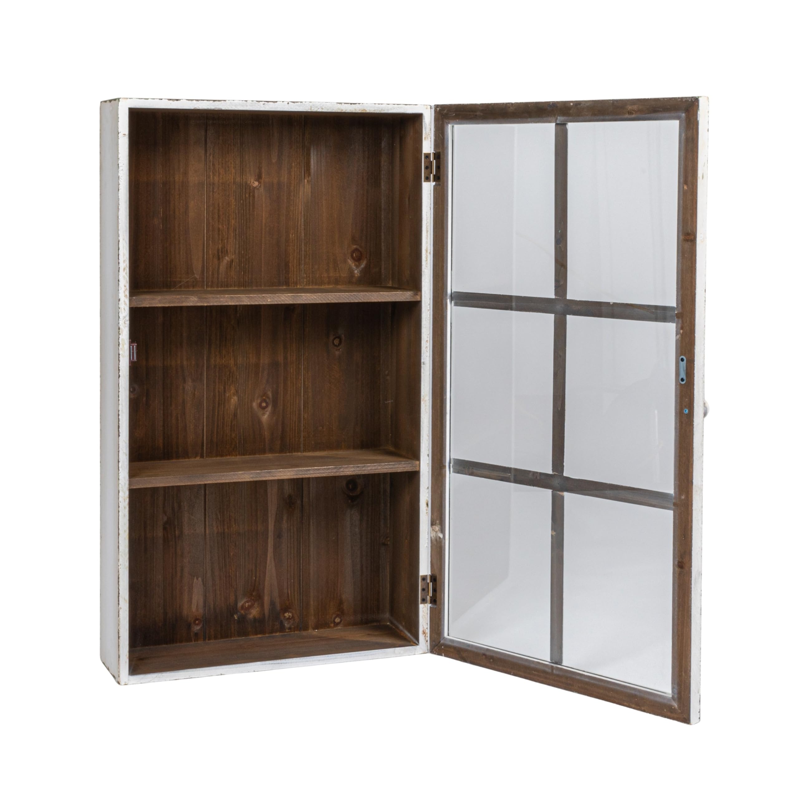 Antique White Wood Wall Shelf Cabinet with 3 Shelves - Rustic Farmhouse Decor for Living Room, Bathroom & Kitchen Storage