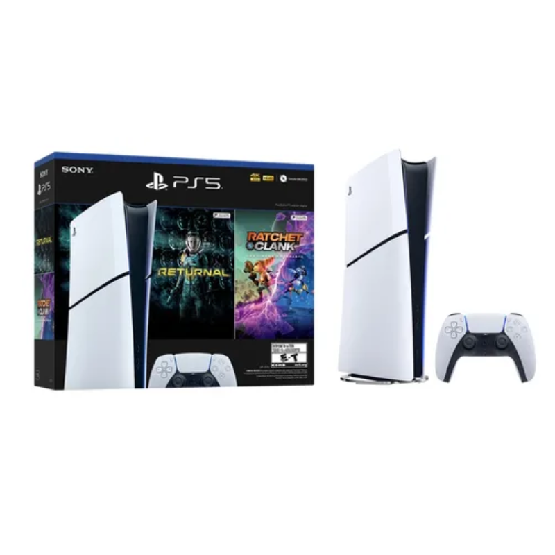 PS5 Slim Digital Edition Console with 2 Games - Next-Gen Gaming for Home Entertainment & Family Fun