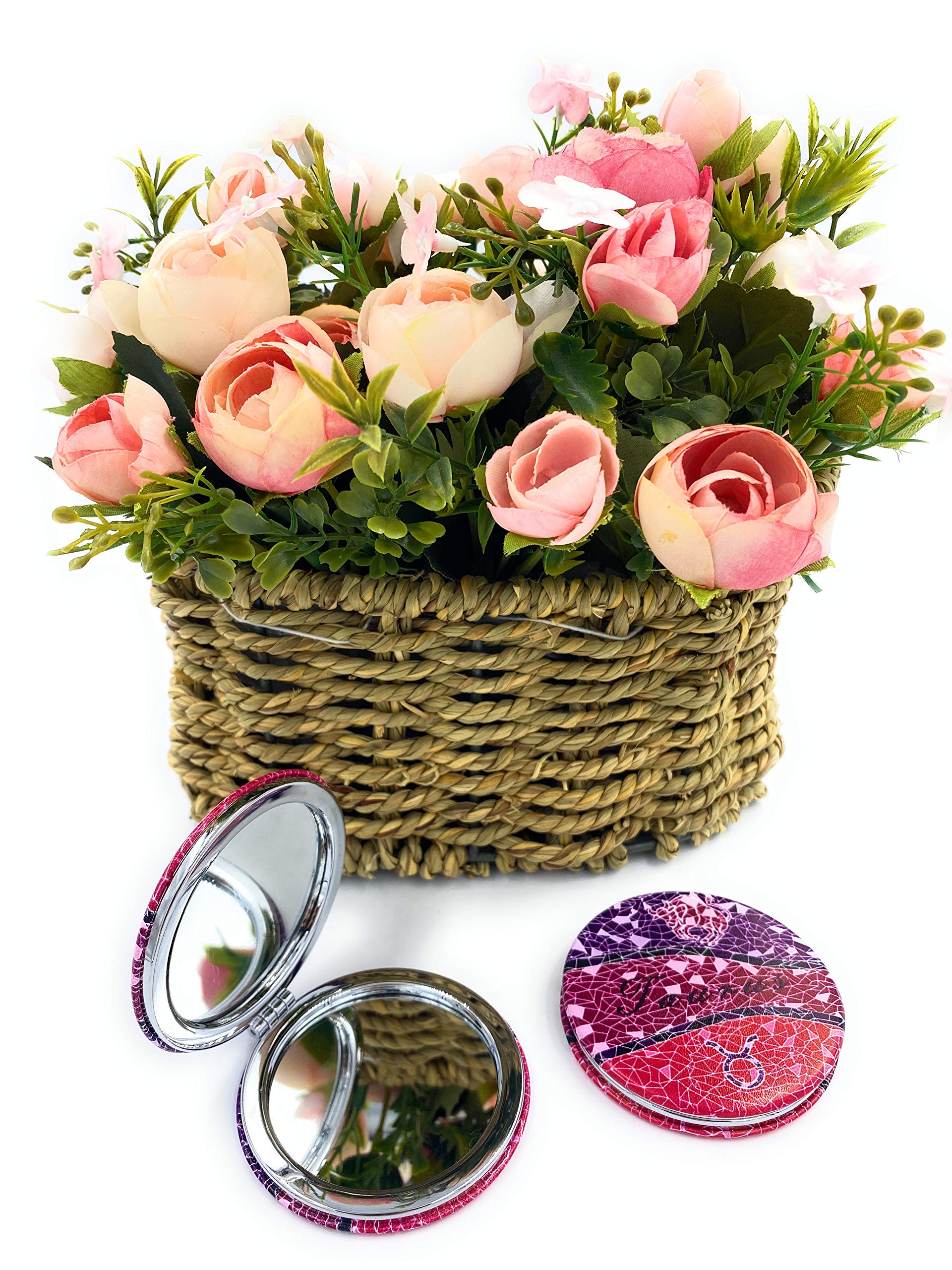 Taurus Zodiac Gifts for Women - Compact Makeup Mirror with Pocket Charm, 2.75