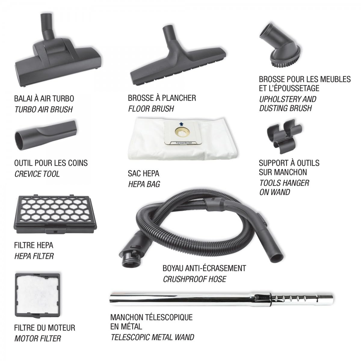 Johnny Vac Canister Vacuum Silenzio - Ultra Quiet HEPA Filtration System with Wessel-Werk Turbo Nozzle & Telescopic Handle - Complete Cleaning Kit for Hardwood Floors, Carpets & Pet Hair Removal