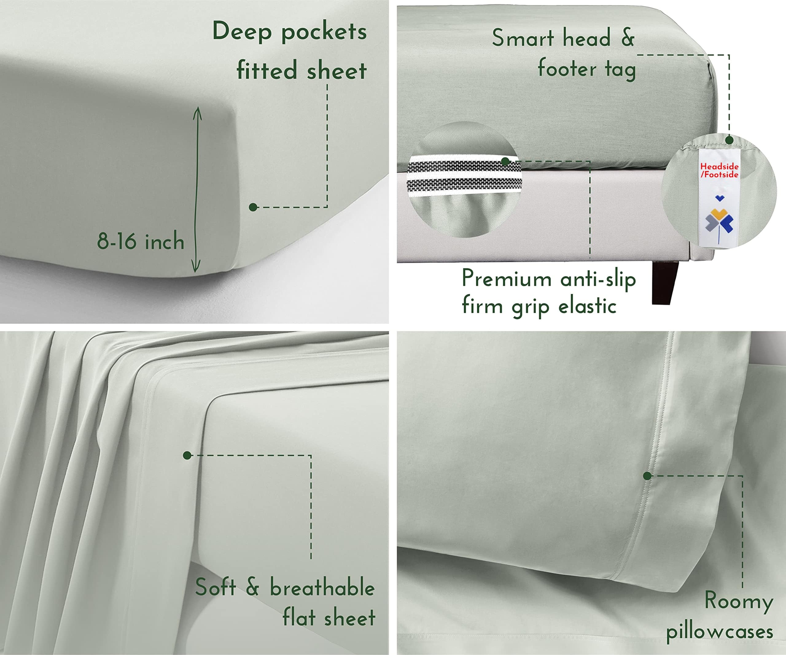 California Design Den Buttery Soft Luxury 800 Thread Count 100% Cotton Queen Size Bed Sheet Set - 4 Piece with Deep Pocket Fitted Sheet (Queen, Silver Sage) - Premium Bedding for Ultimate Comfort & Durability - Perfect for Master Bedrooms, Guest Rooms & Hotels